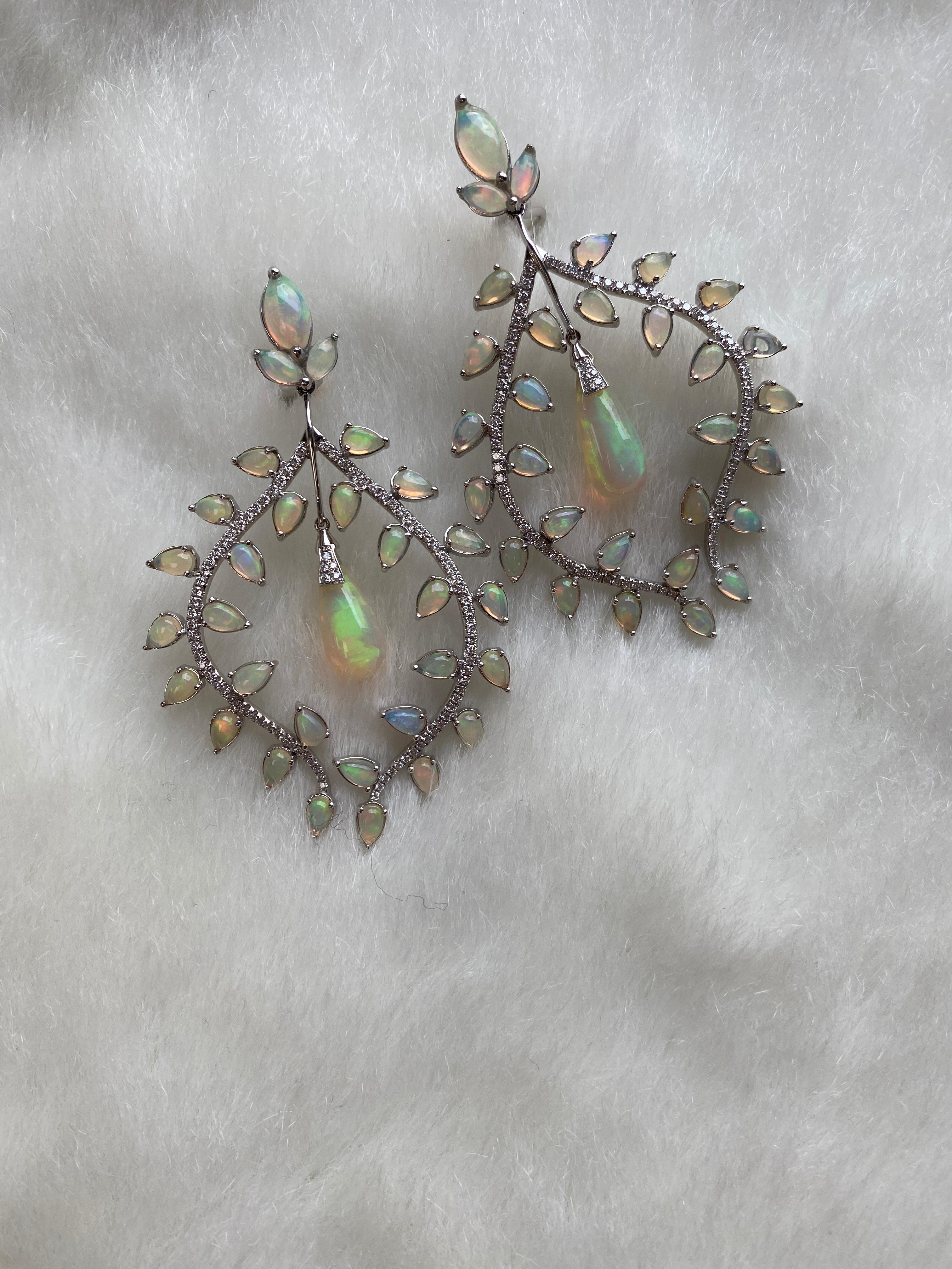 Goshwara Pear Shape Opal with Diamond Long Earrings In New Condition For Sale In New York, NY
