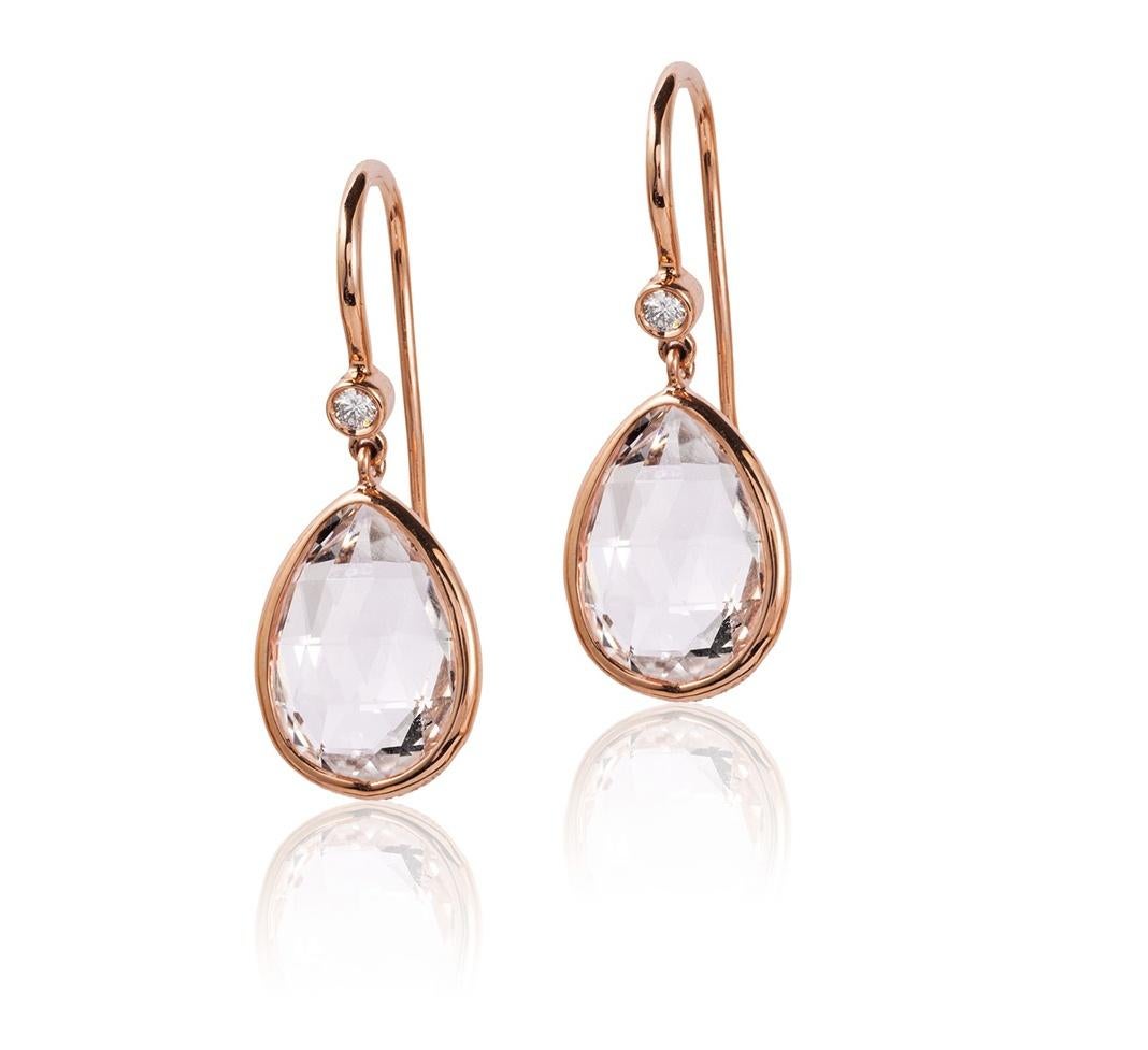 Contemporary Pear Shape Rock Crystal and Diamond Earrings