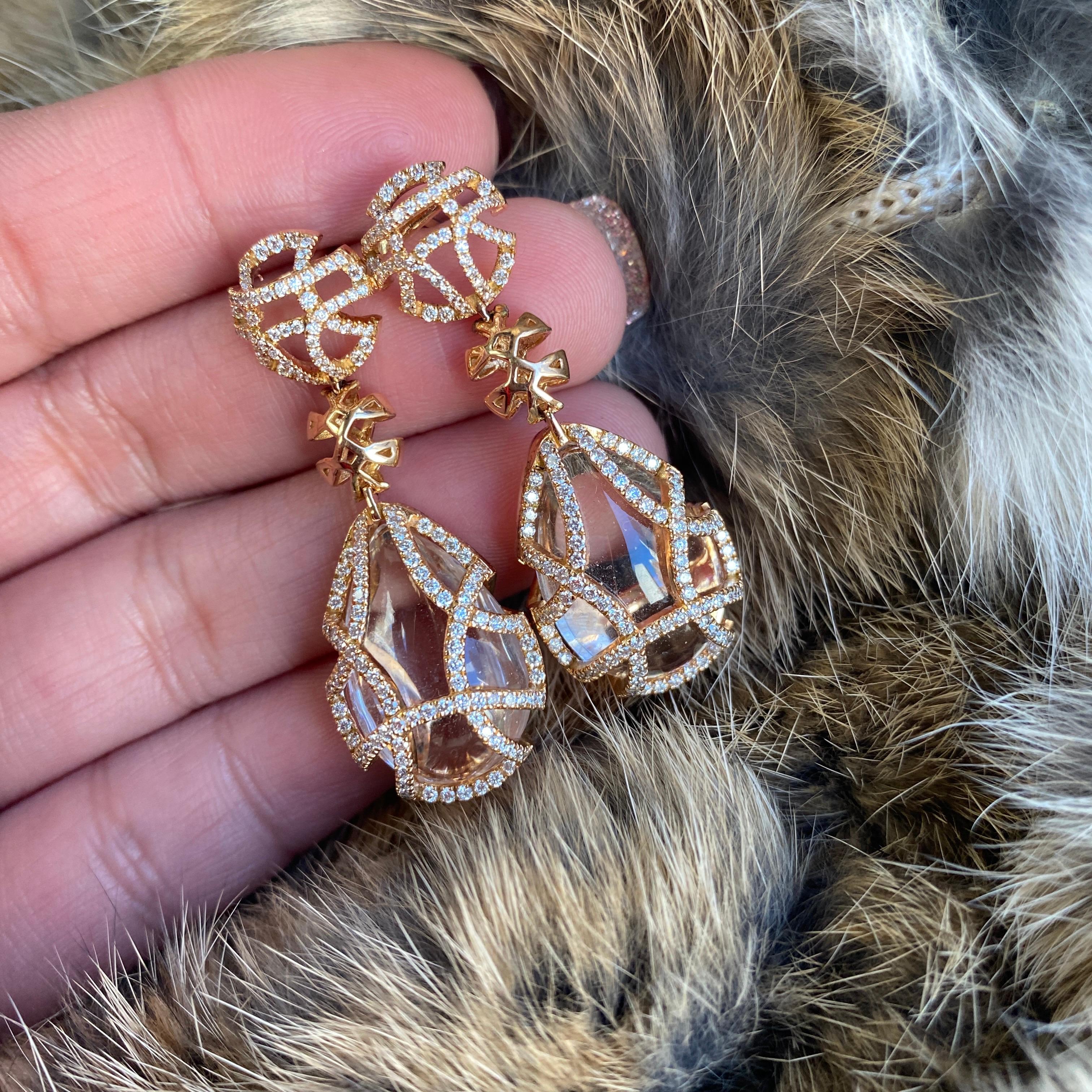 Pear Cut Goshwara Pear Shape Rock Crystal And Diamond Earrings For Sale