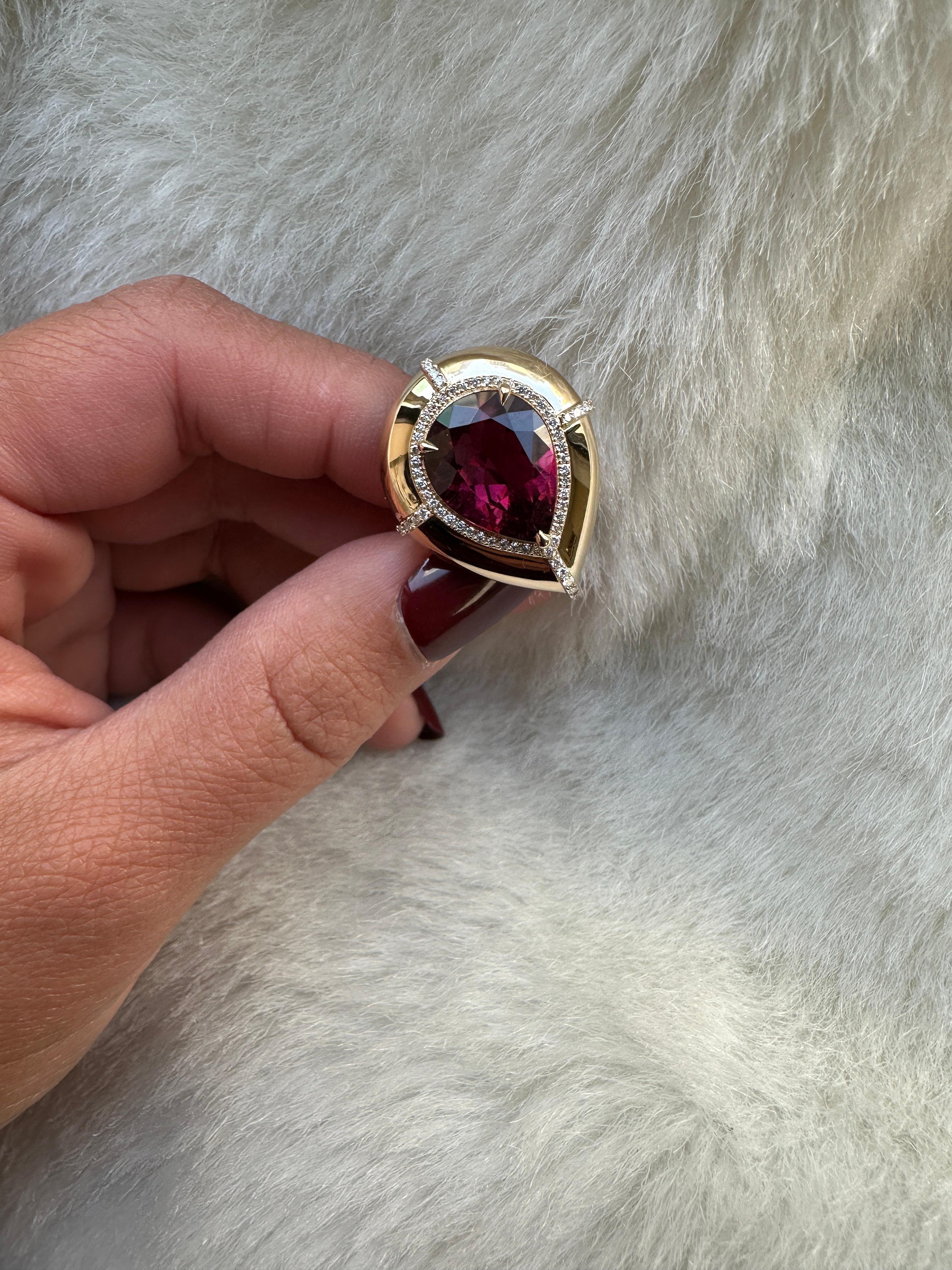 Goshwara Pear Shape Rubelite with Diamonds Ring  In New Condition For Sale In New York, NY