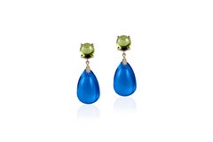 Goshwara Peridot Cabochon & London Blue Topaz Drop Earrings