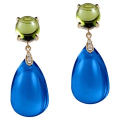 Goshwara Peridot Cabochon & London Blue Topaz Drop Earrings