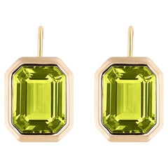 Goshwara Peridot Emerald Cut Bezel Set on Wire Earrings 