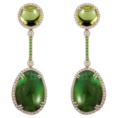 Goshwara Peridot Top and Green Tourmaline Tumbled Drop with Diamonds Earrings