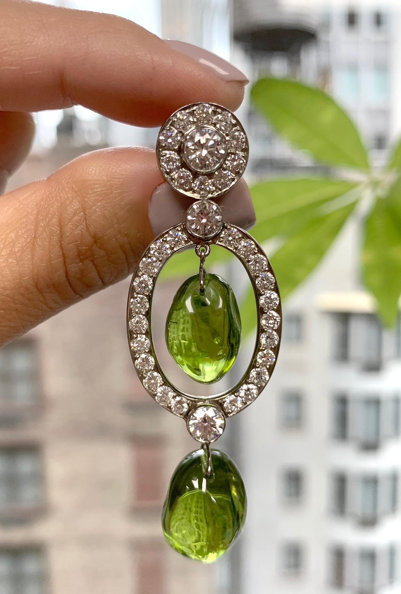 Contemporary Goshwara Peridot Tumble Bead and Diamond Long Earrings For Sale