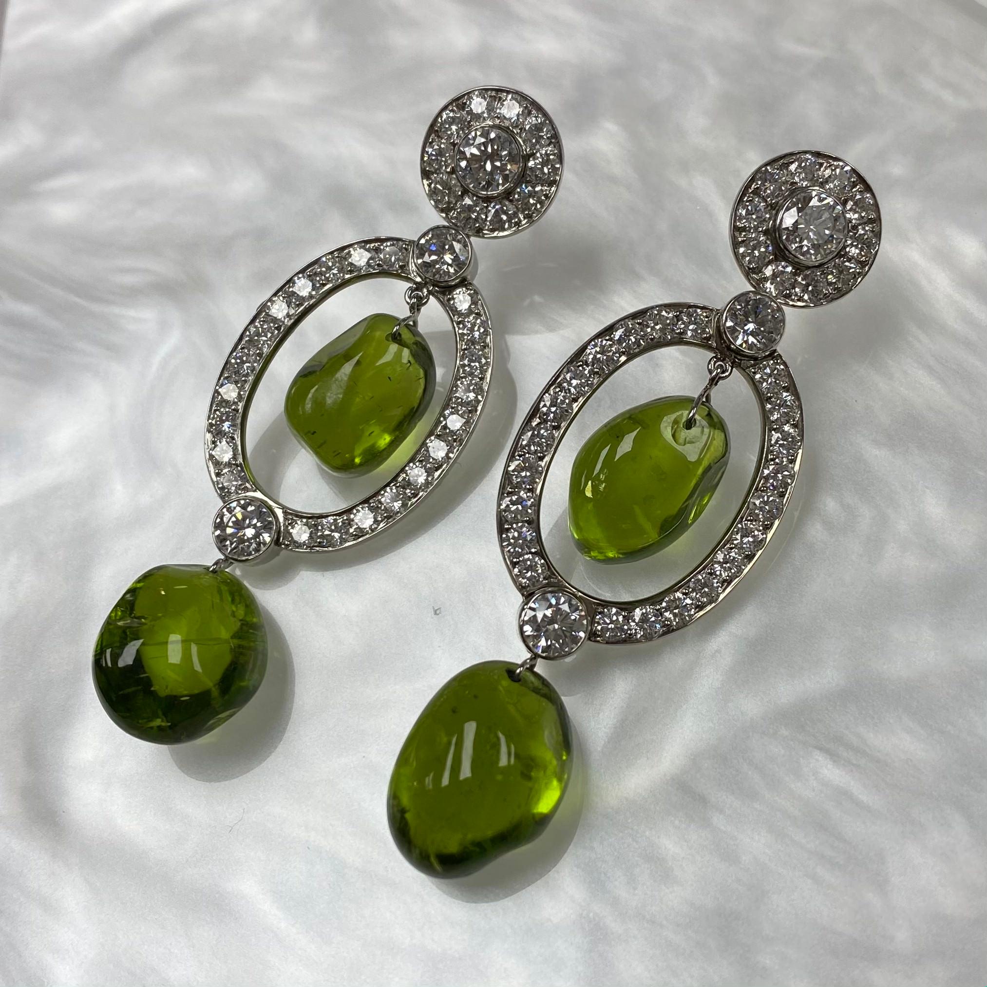 Goshwara Peridot Tumble Bead and Diamond Long Earrings For Sale 1