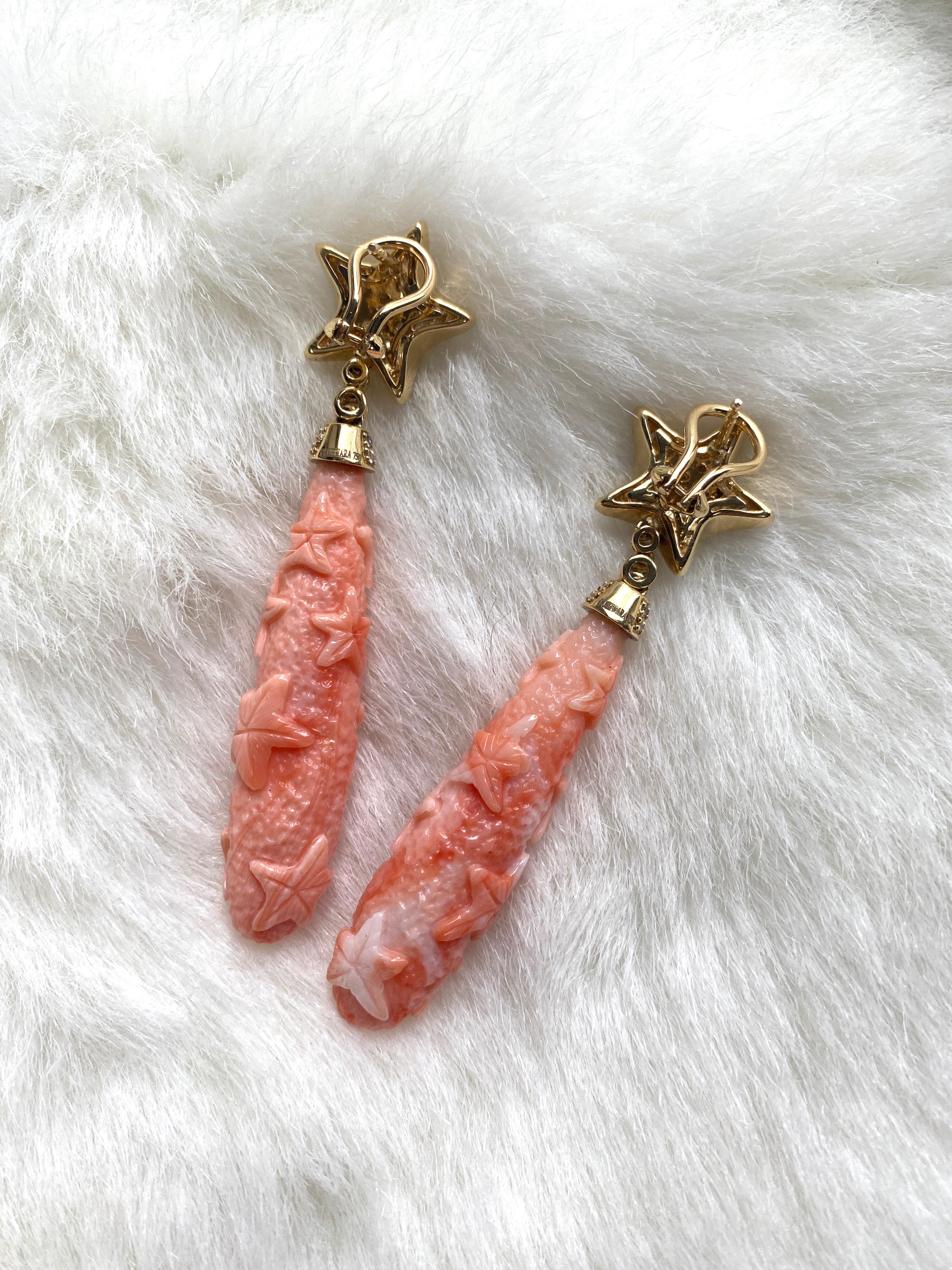 Goshwara Pink Coral Drops with Diamond Earrings In New Condition For Sale In New York, NY