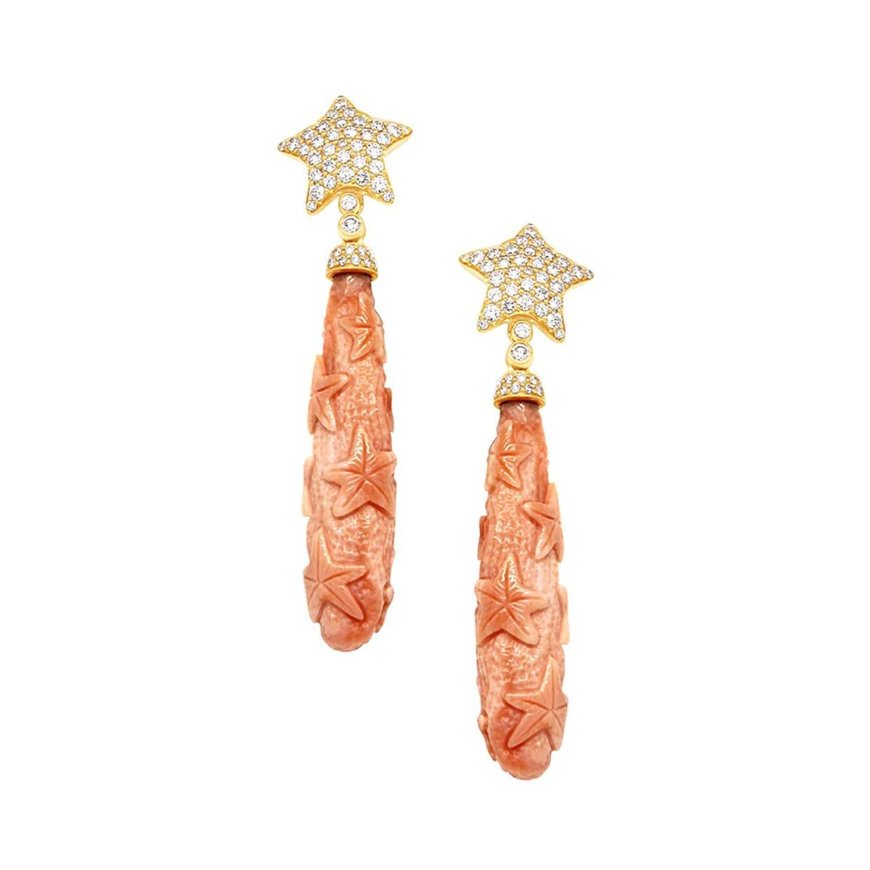 Goshwara Pink Coral Drops with Diamond Earrings
