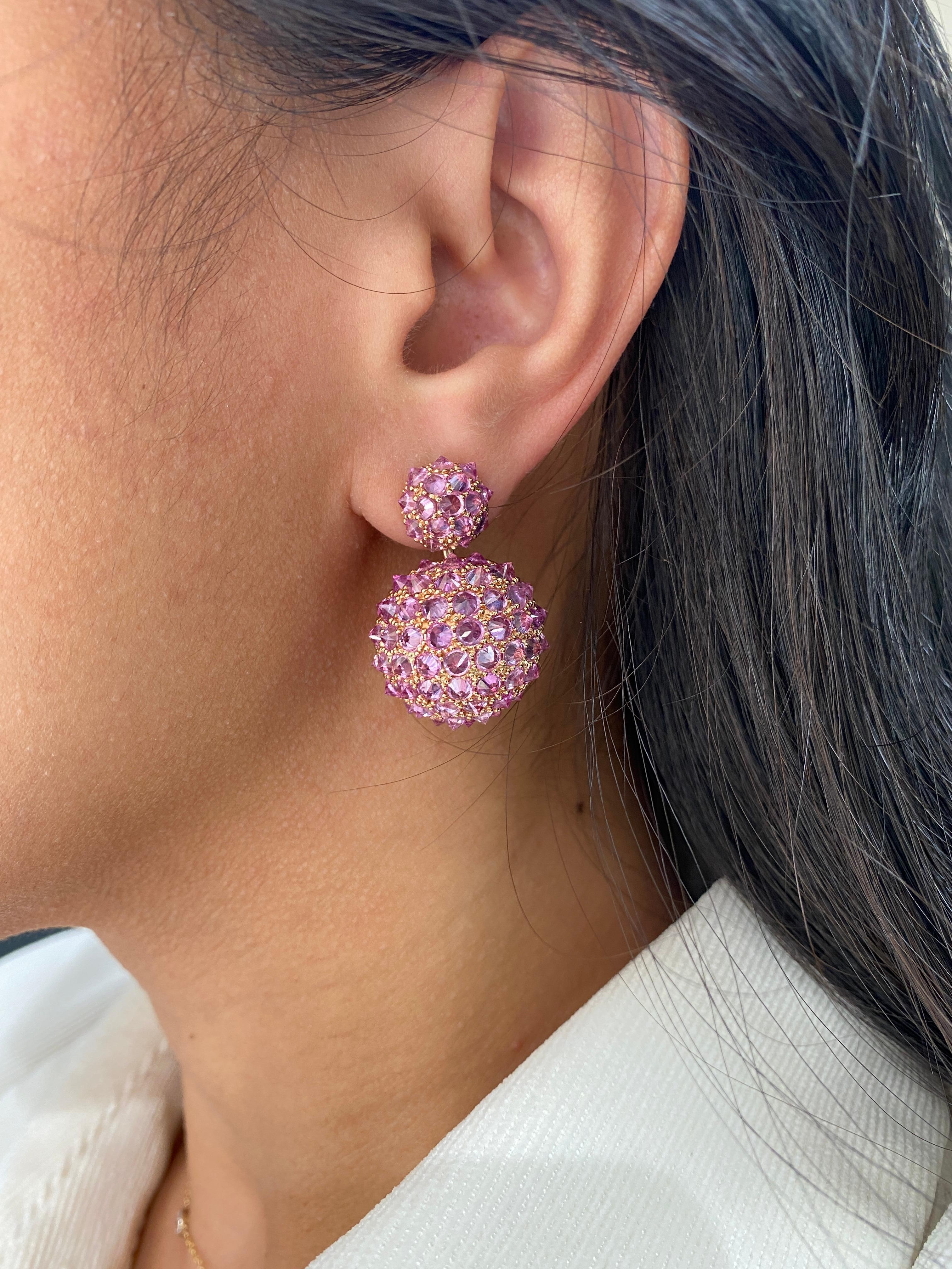 Contemporary Goshwara Pink Sapphire Double Ball Drop Earrings For Sale