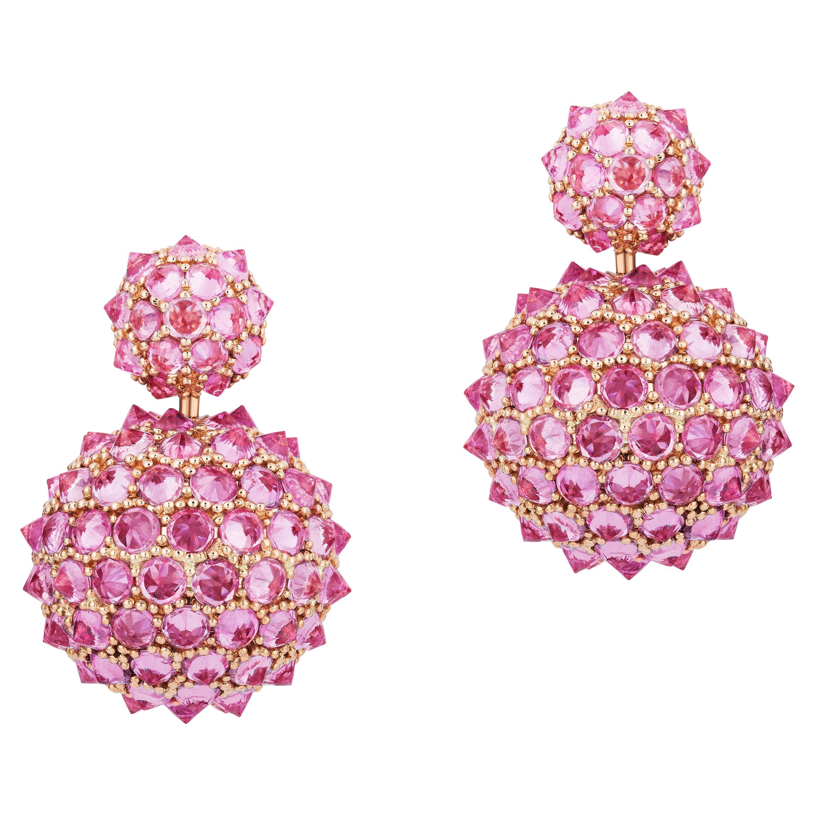 Goshwara Pink Sapphire Double Ball Drop Earrings For Sale