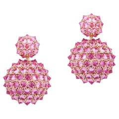 Boucles d'oreilles pendantes Goshwara saphir rose à double boule