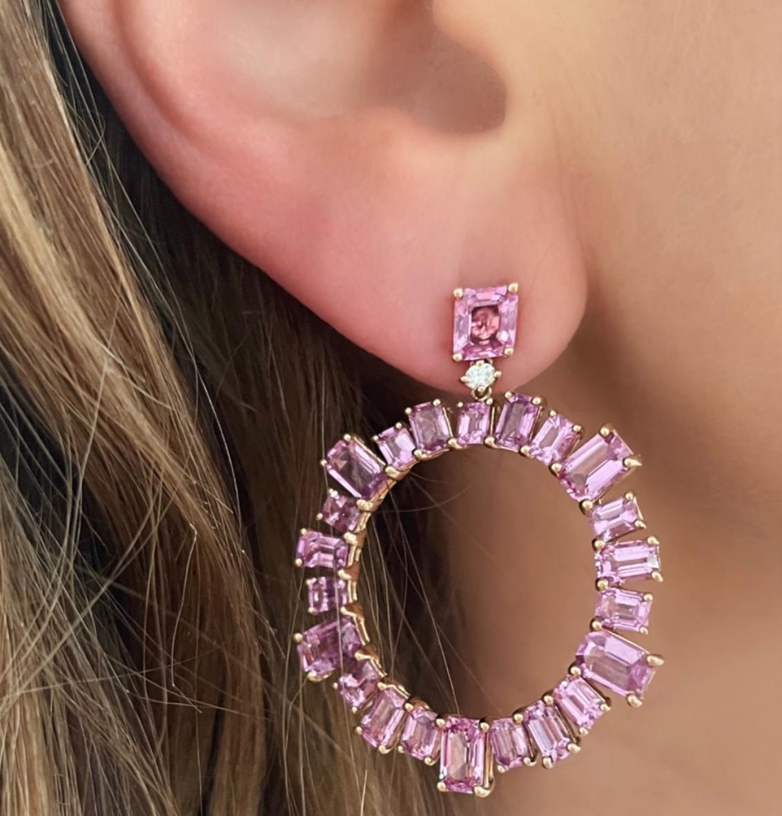 Contemporary Goshwara Pink Sapphire with Diamonds Earrings For Sale