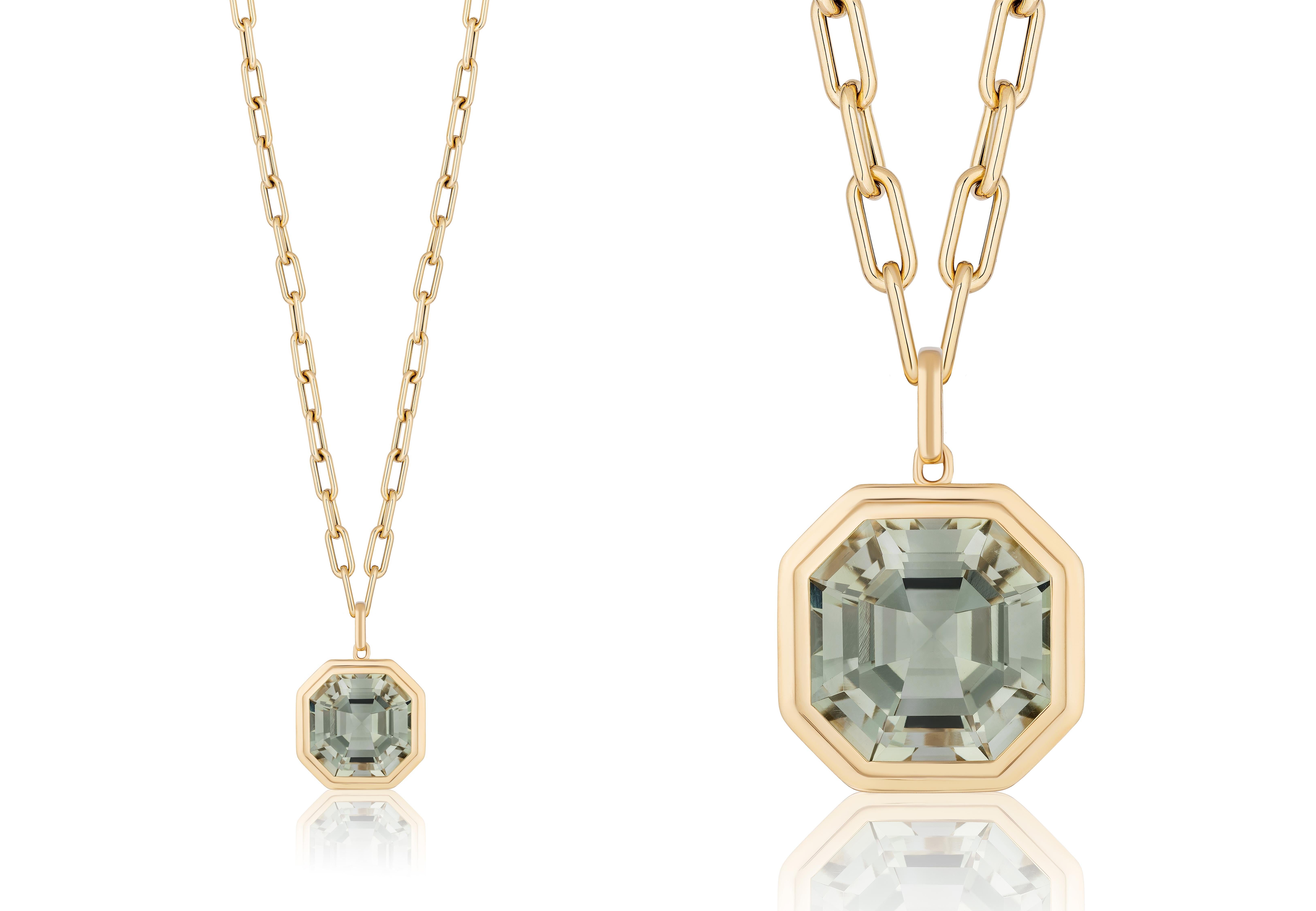 This Prasiolite Asscher Cut Pendant in 18K Yellow Gold is an elegant and sophisticated piece from the 