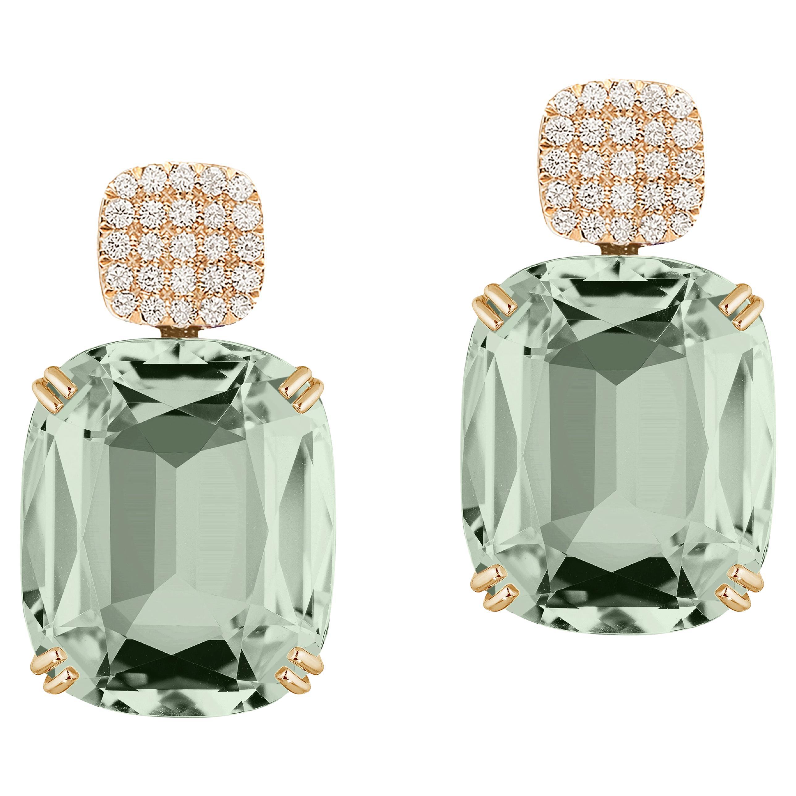 Goshwara Prasiolite Cushion & Diamonds Earrings