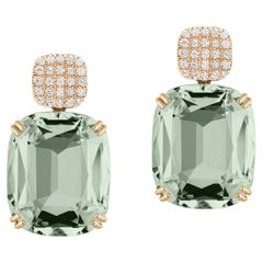 Goshwara Prasiolite Cushion & Diamonds Earrings