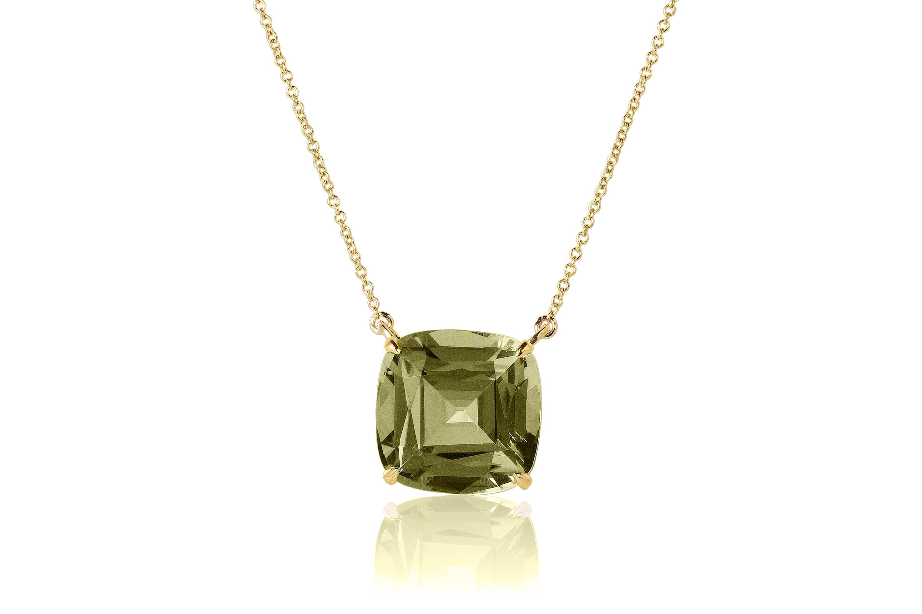 Prasiolite Cushion Pendant on Cable Chain in 18K Yellow Gold, from ‘Gossip' Collection 

Stone Size: 14 x 14 mm 

Gemstone Approx. Wt: Prasiolite- 11.14 Carats