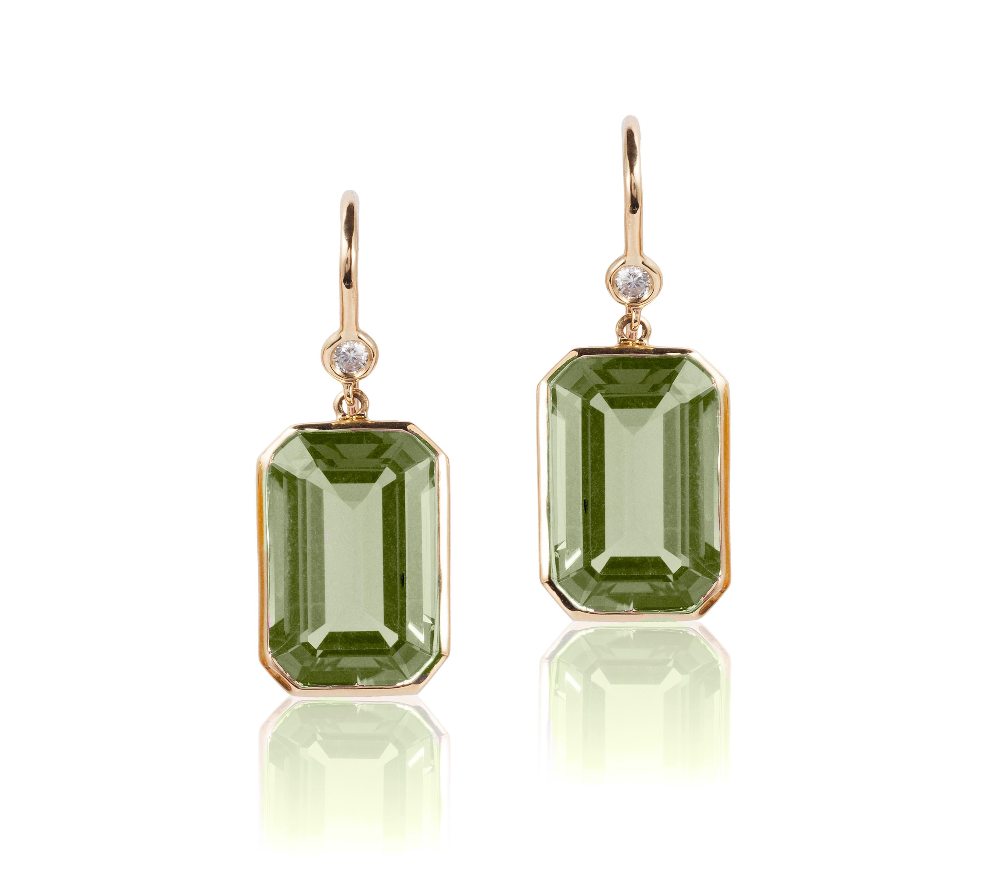 Contemporary Goshwara Prasiolite Emerald Cut and Diamond Earrings For Sale