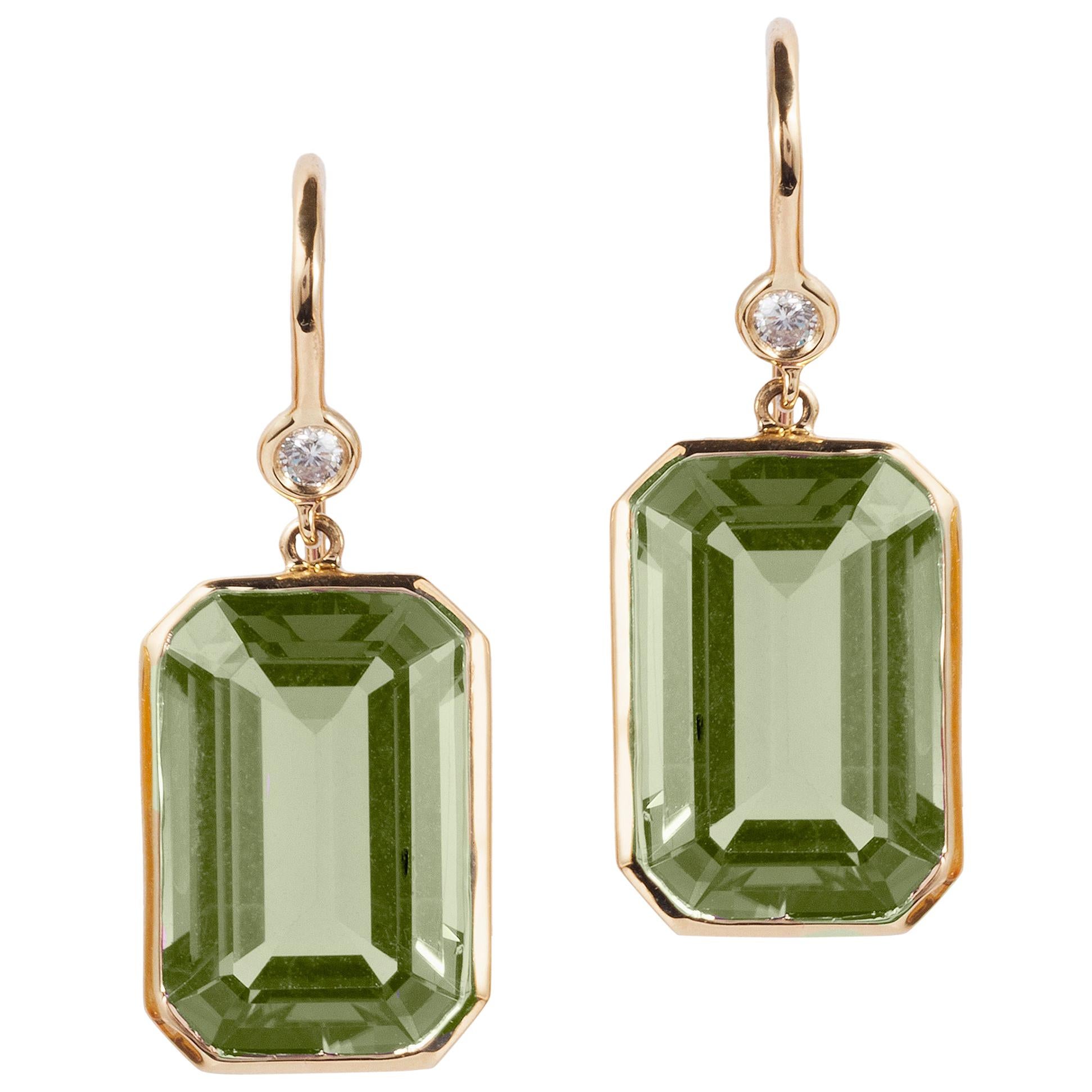Goshwara Prasiolite Emerald Cut and Diamond Earrings