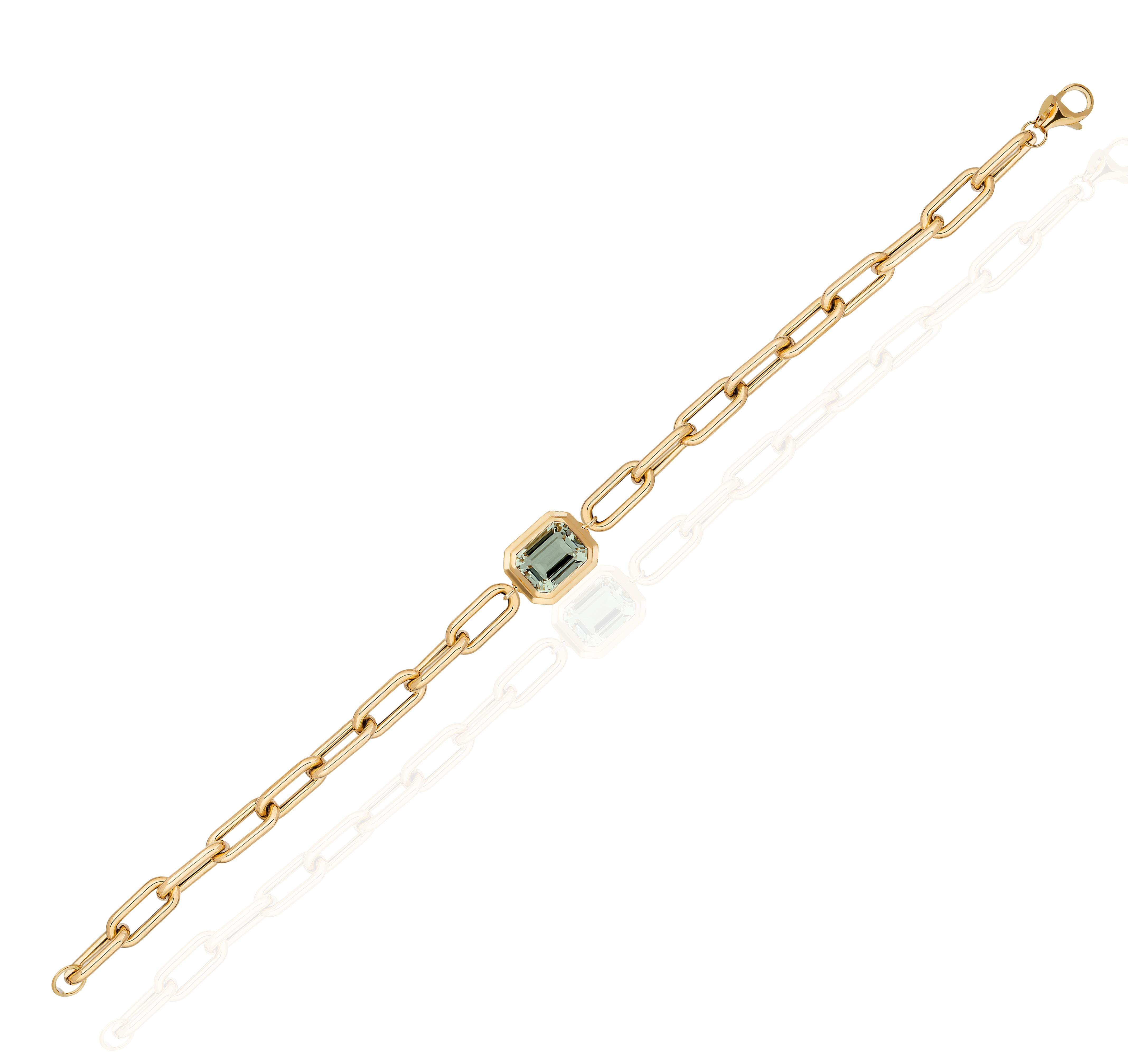 Contemporary Goshwara Prasiolite Emerald Cut Bezel Set Bracelet For Sale