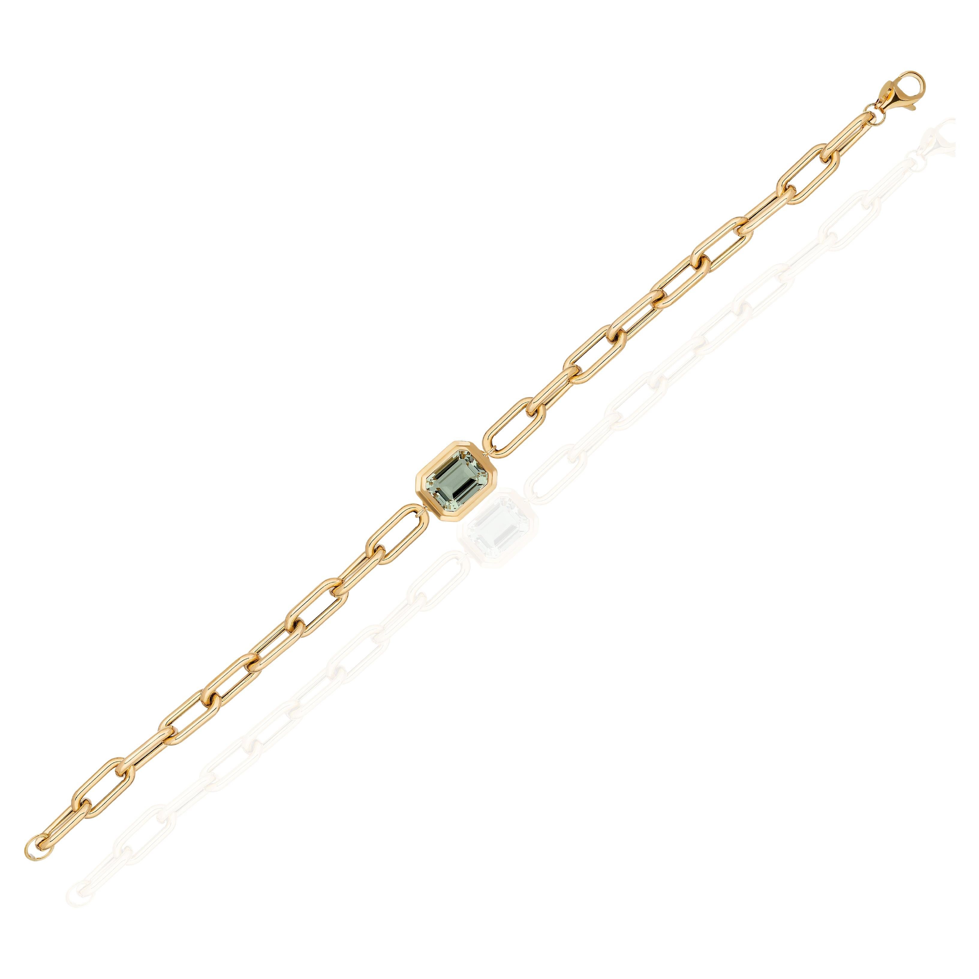 Goshwara Prasiolite Emerald Cut Bezel Set Bracelet For Sale