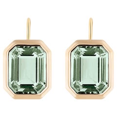 Goshwara Prasiolite Emerald Cut Bezel Set on Wire Earrings 