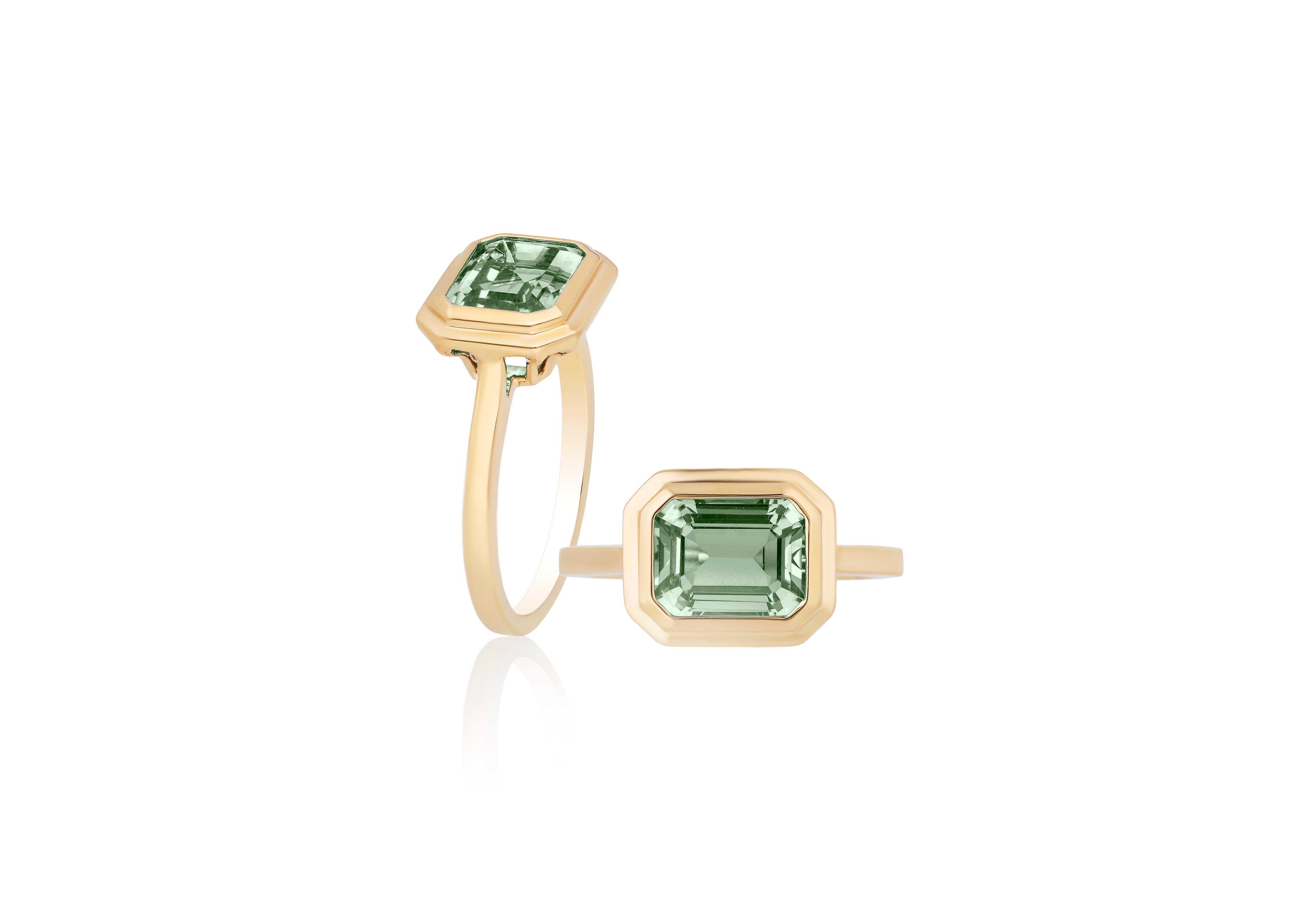 Contemporain Goshwara Prasiolite Emerald Cut Bezel Set Ring (bague avec chaton) en vente