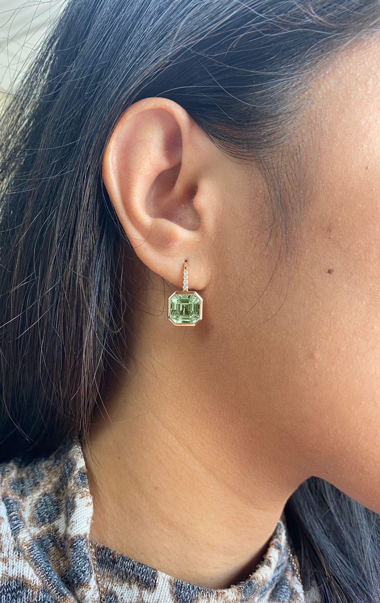 Women's Goshwara Prasiolite Emerald Cut on Wire Earrings For Sale