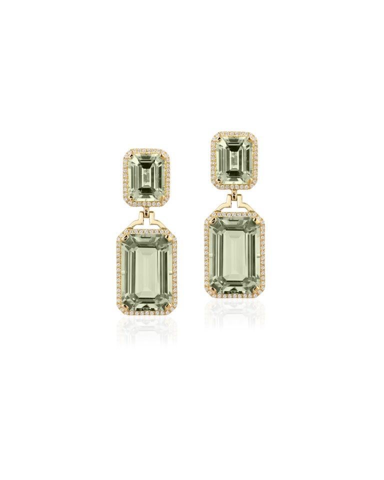 Contemporary Goshwara Prasiolite Emerald Cut with Diamond Earrings For Sale