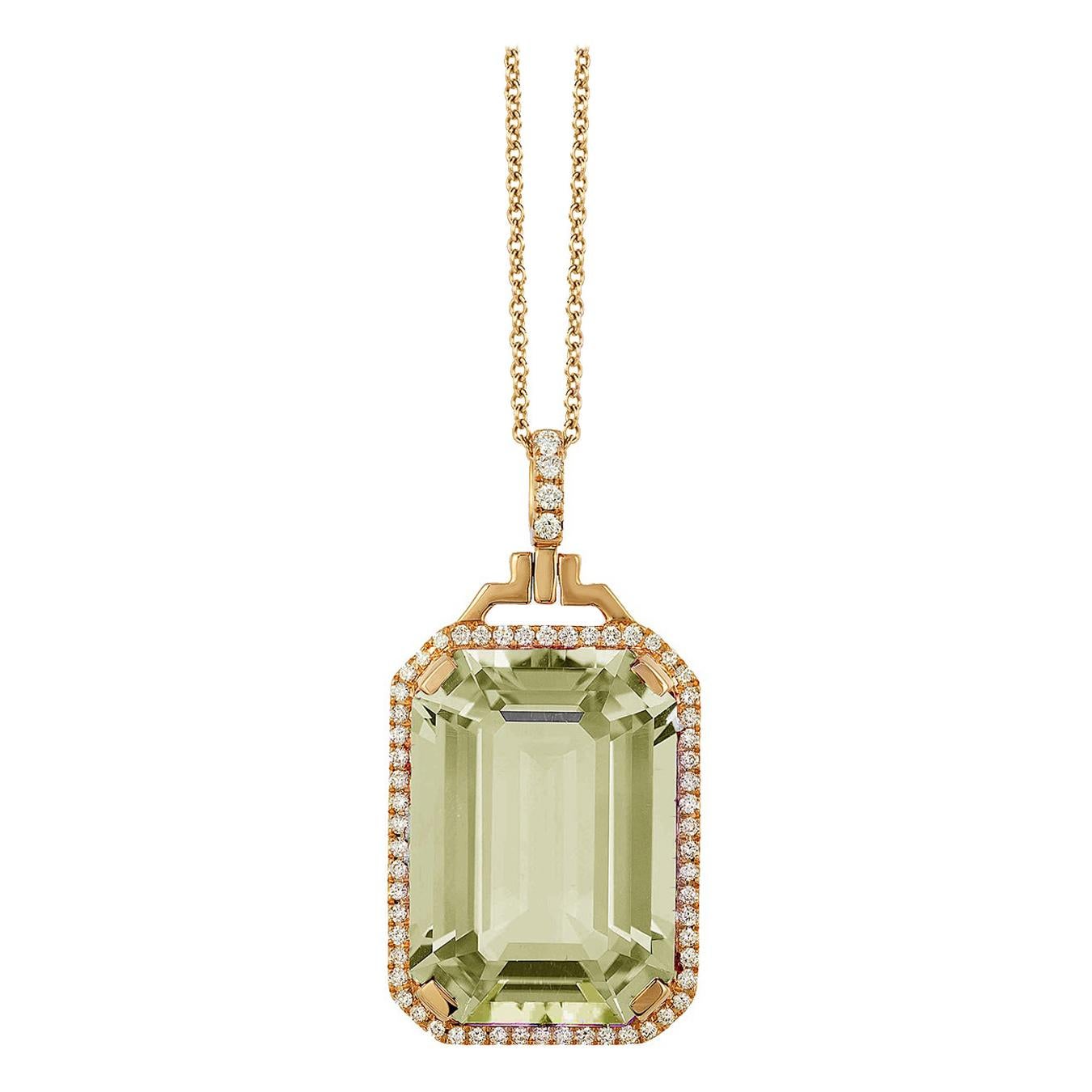 Goshwara Prasiolite Emerald Cut with Diamonds Pendant For Sale