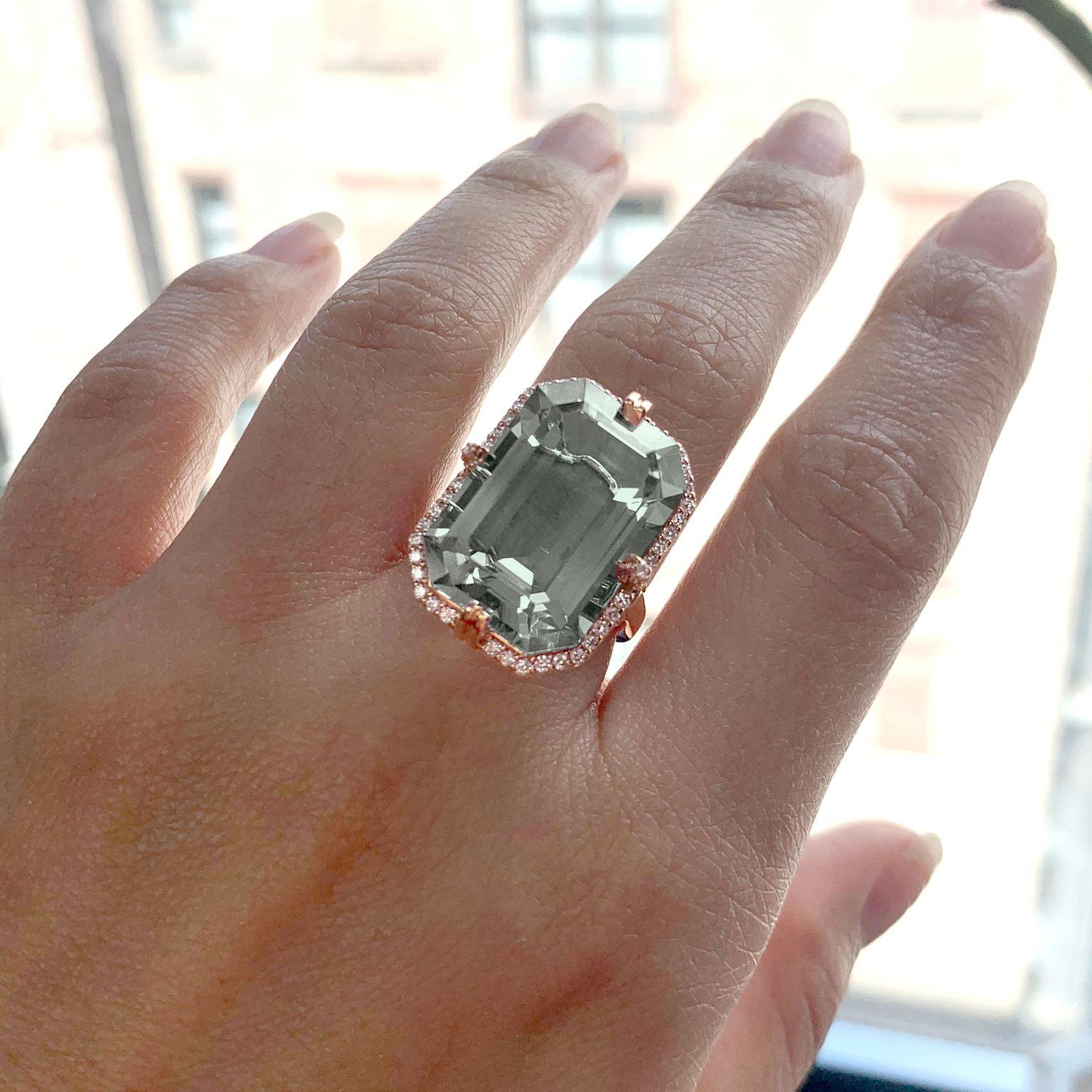 Taglio smeraldo Anello Goshwara con prasiolite e diamanti taglio smeraldo in vendita