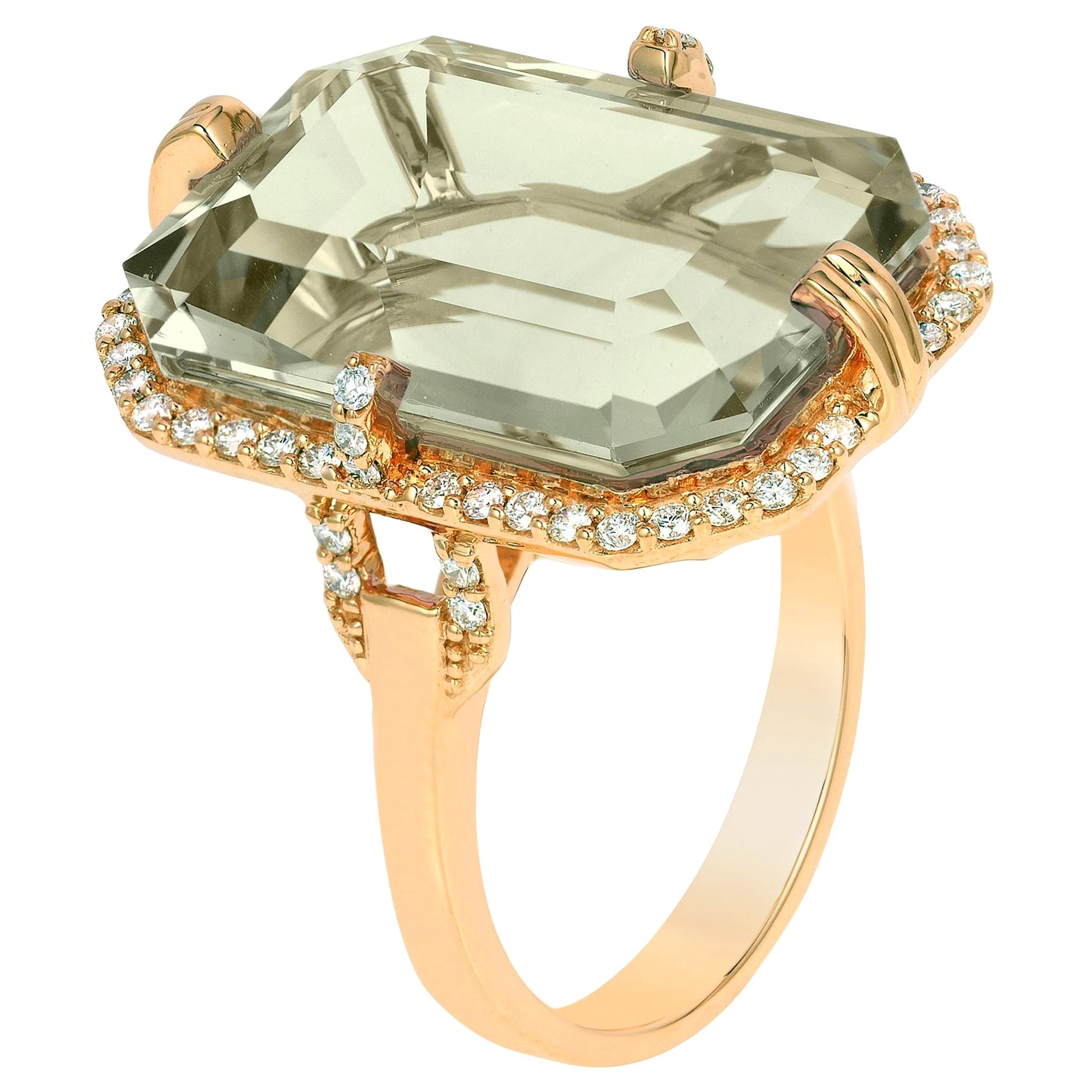 Goshwara Emerald Cut Prasiolite And Diamonds Ring