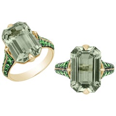 Goshwara Emerald Cut Prasiolite And Tsavorite Ring