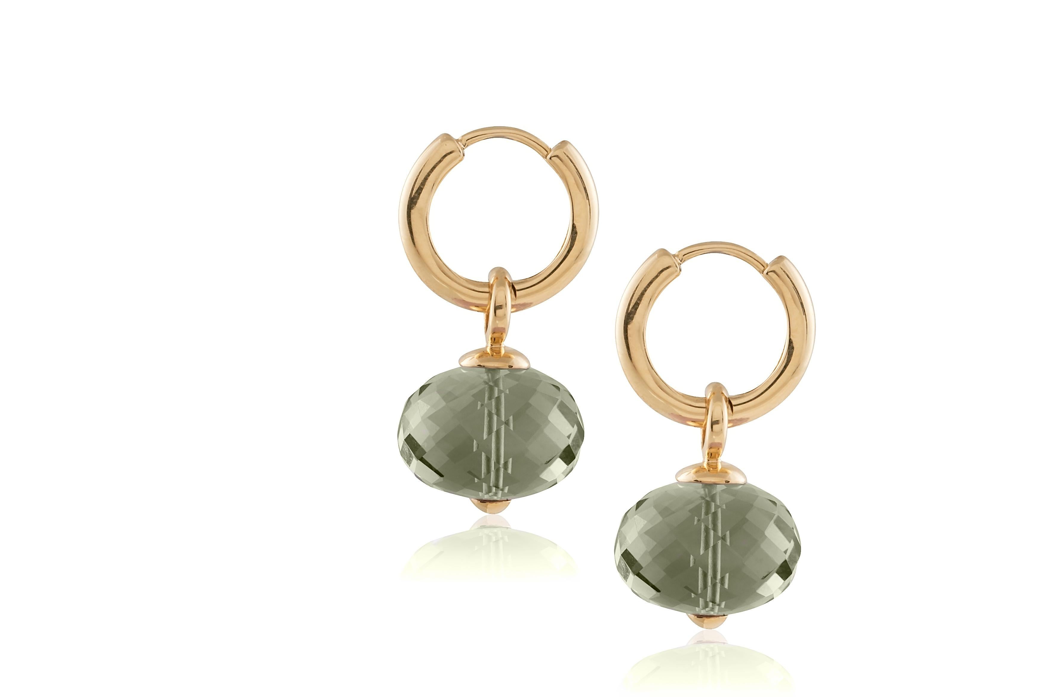 Introducing the epitome of elegance and sophistication: the Prasiolite Faceted Round Bead Double Loop Earrings from the exquisite 'Beyond' Collection. Crafted in lustrous 18K Yellow Gold, these stunning earrings feature mesmerizing Prasiolite beads