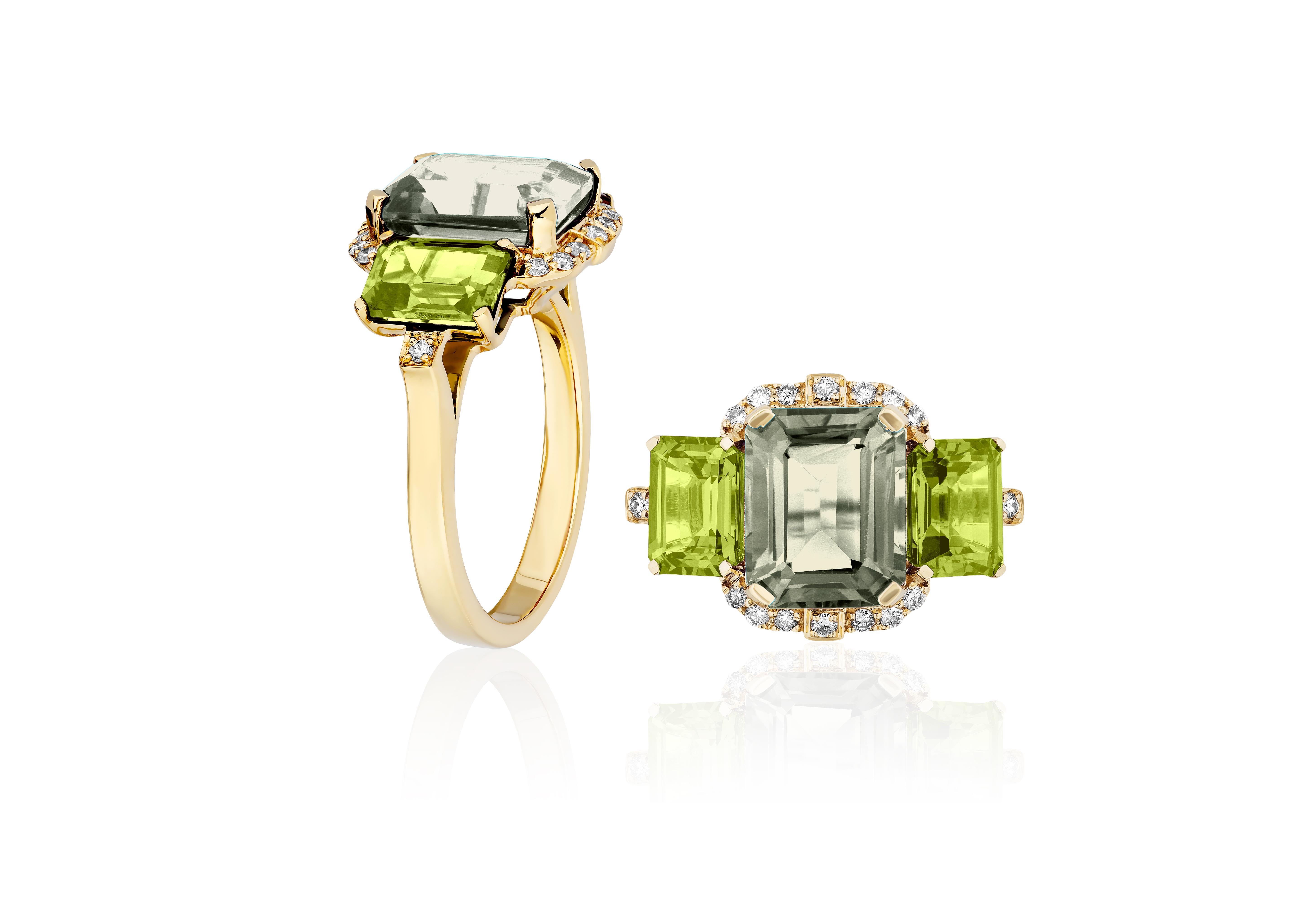 18k yellow gold emerald cut prasiolite ring