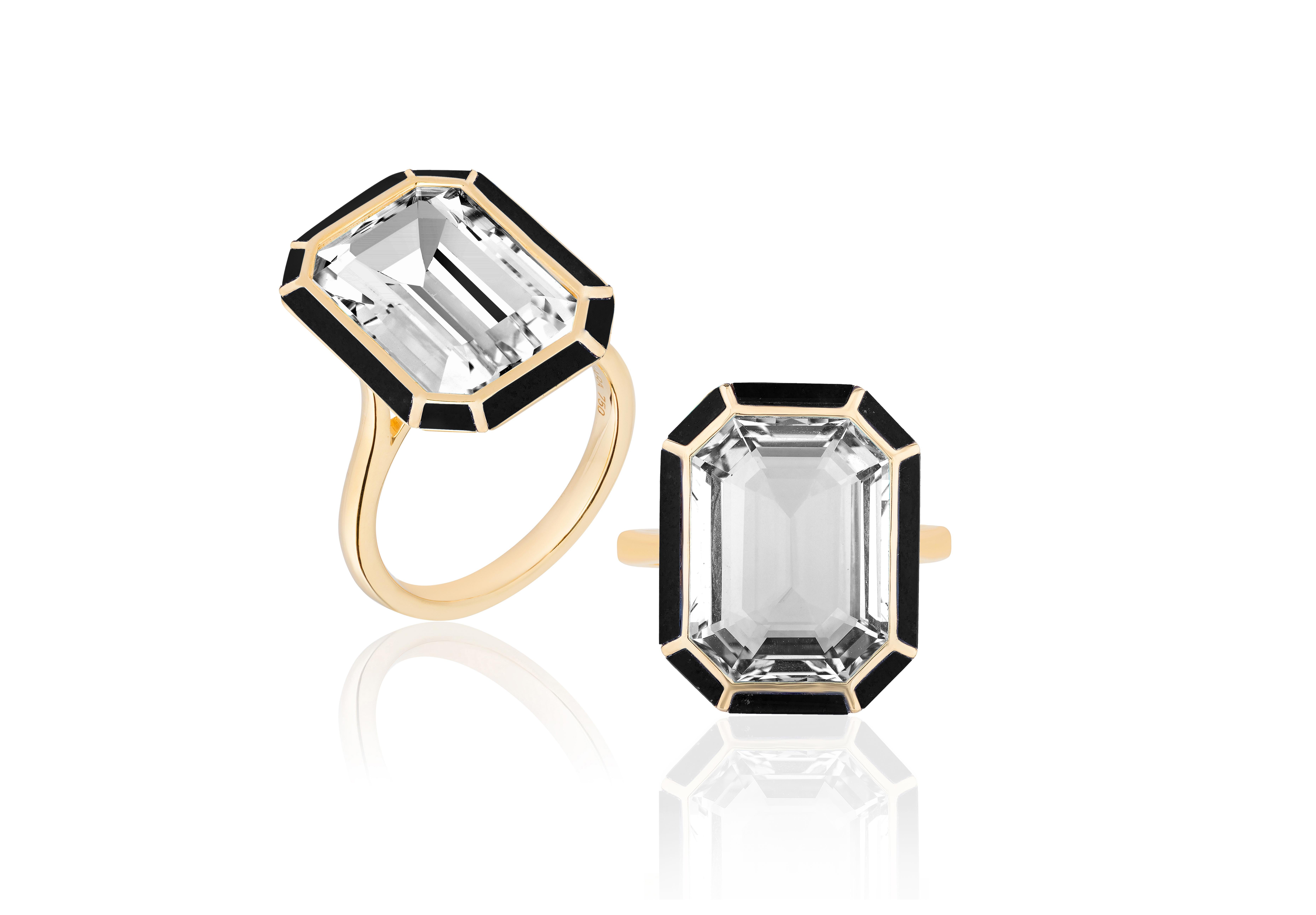 Emerald Cut Goshwara Rock Crystal and Onyx Cocktail Ring For Sale