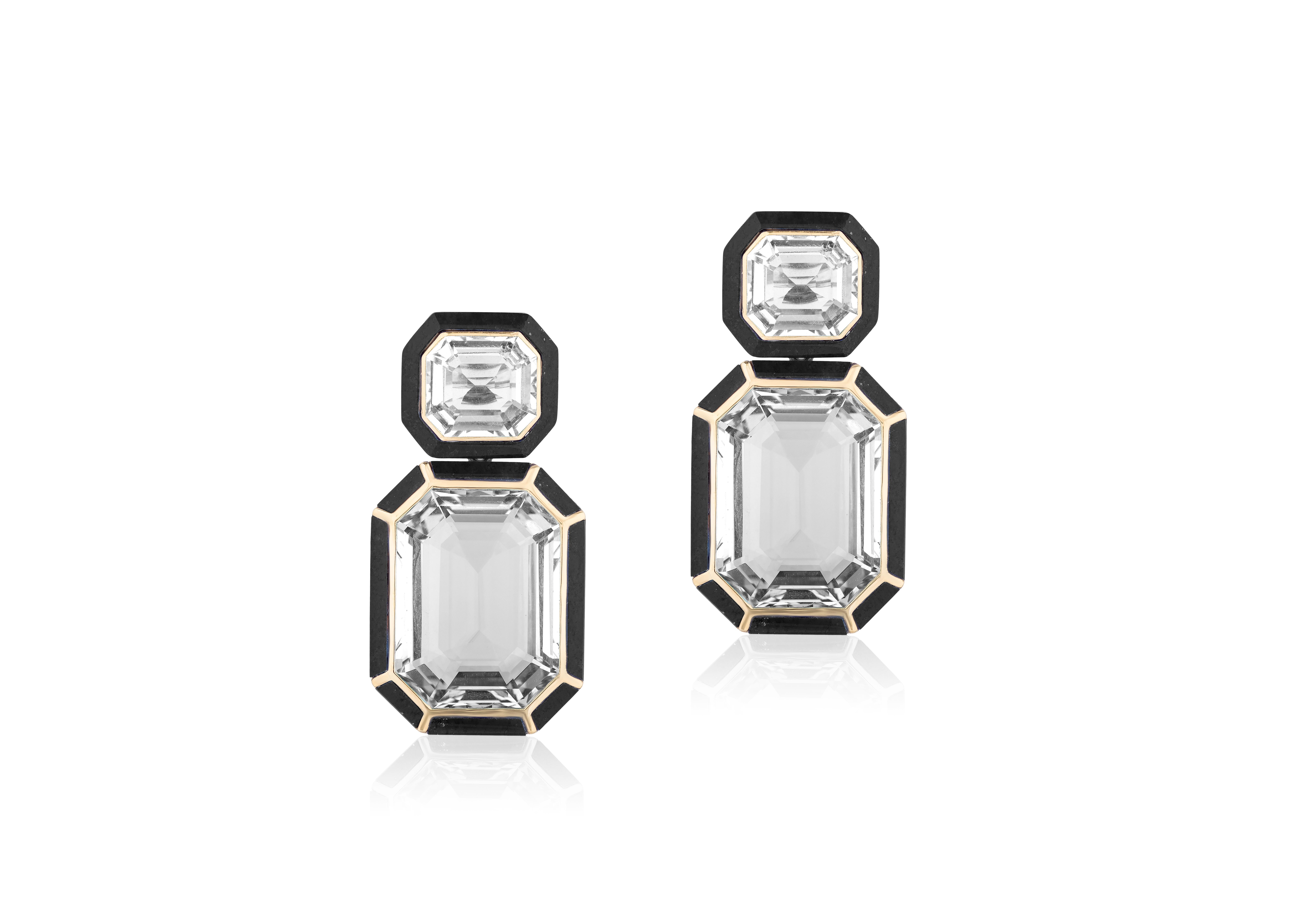 Contemporary Goshwara Rock Crystal and Onyx Earrings  For Sale