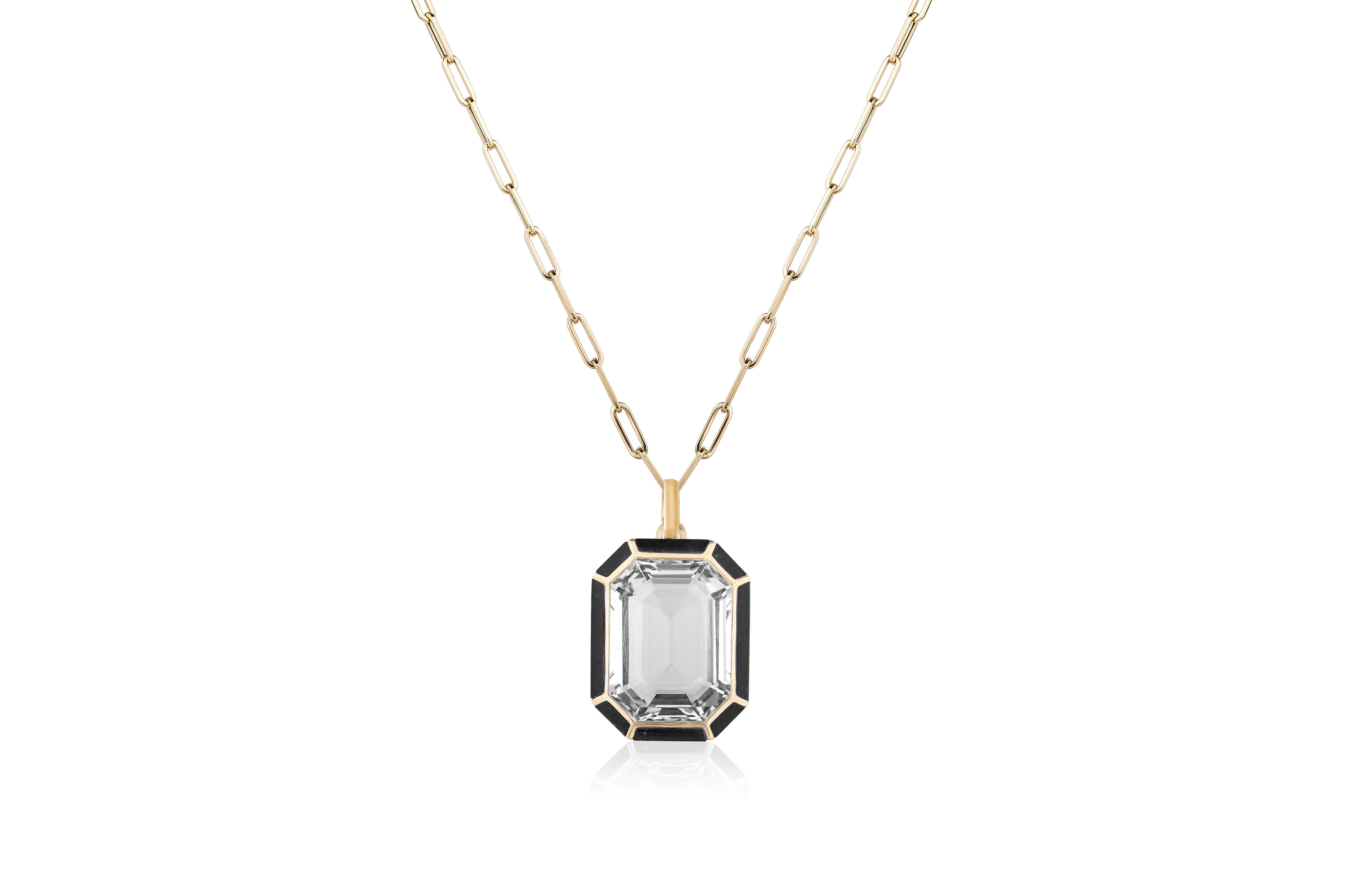Rock Crystal and Onyx Emerald Cut Pendant in 18K Yellow Gold, from ''Mélange'' Collection.

Beautifully crafted, these special pieces from Goshwara are not to be missed!

* Chain Length: 18 in
* Gemstone: 100% Earth Mined 
* Approx. gemstone Weight: