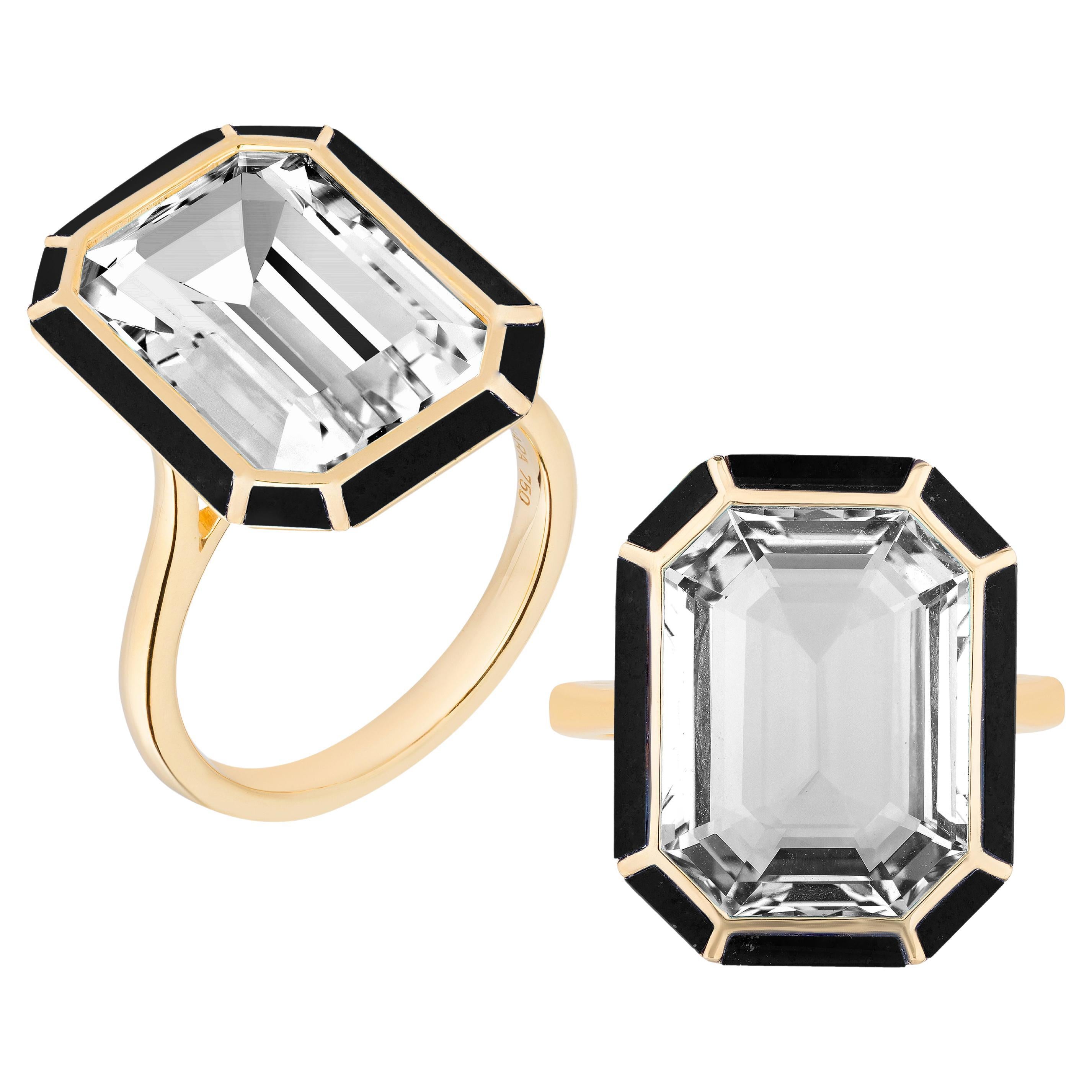 Goshwara Rock Crystal and Onyx Emerald Cut Ring For Sale