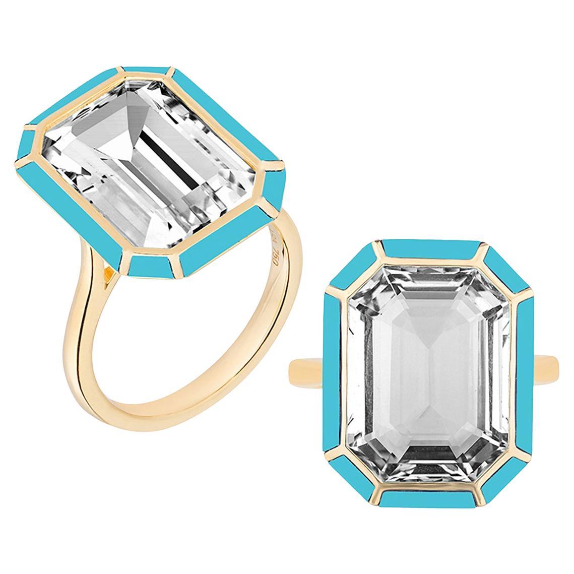 Goshwara Rock Crystal and Turquoise Cocktail Ring