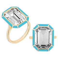 Bague cocktail en cristal de roche et turquoise Goshwara