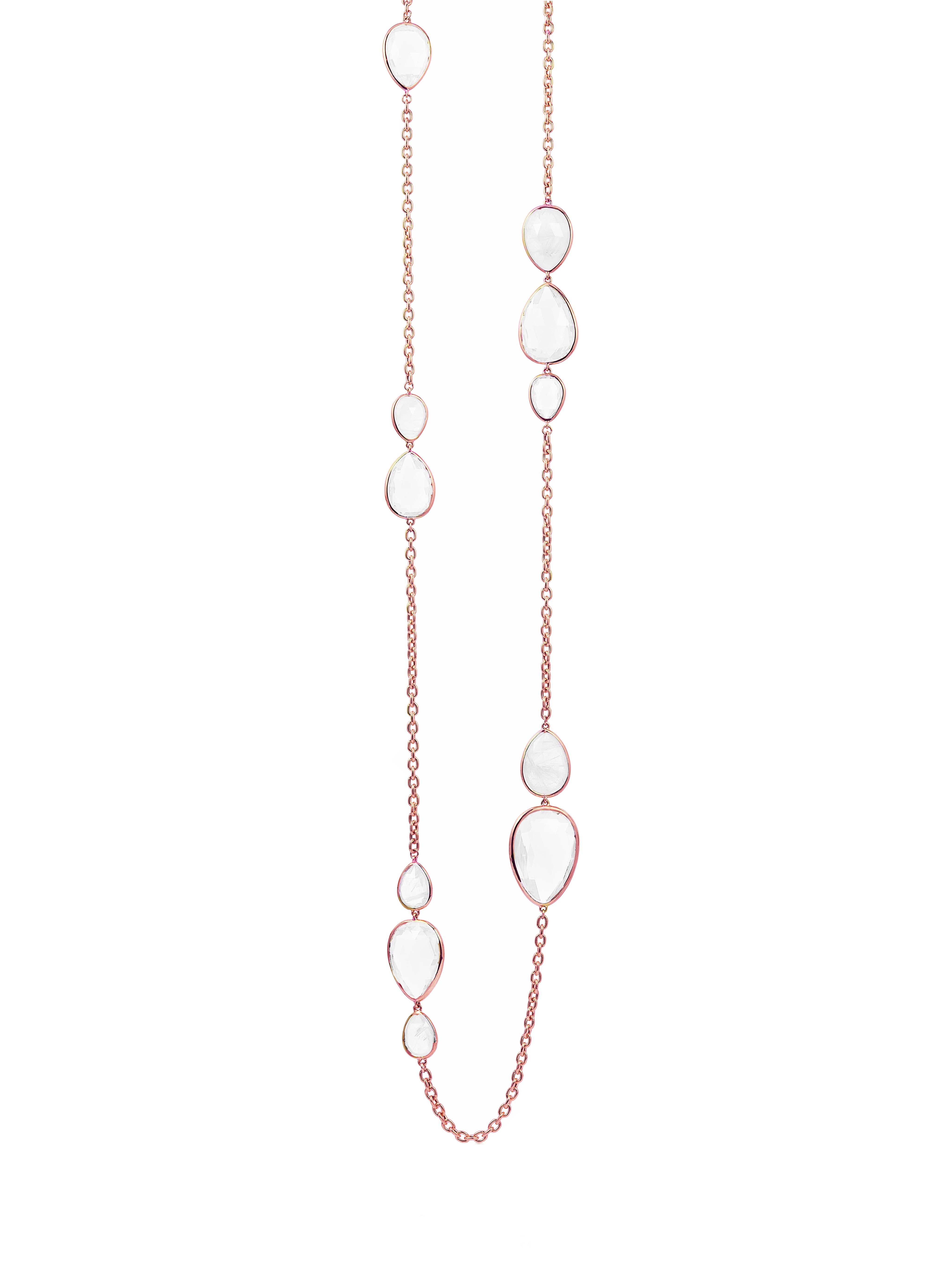 Rock Crystal Pear Shape Briolette Necklace on Oval Link Chain in 18K Pink Gold, from ‘Gossip’ Collection  
Length: 36