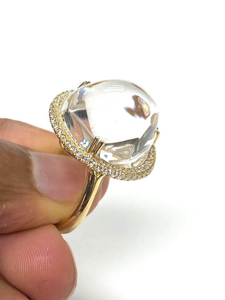 Round Cut Goshwara Rock Crystal Bubble Gum Ring with Diamonds