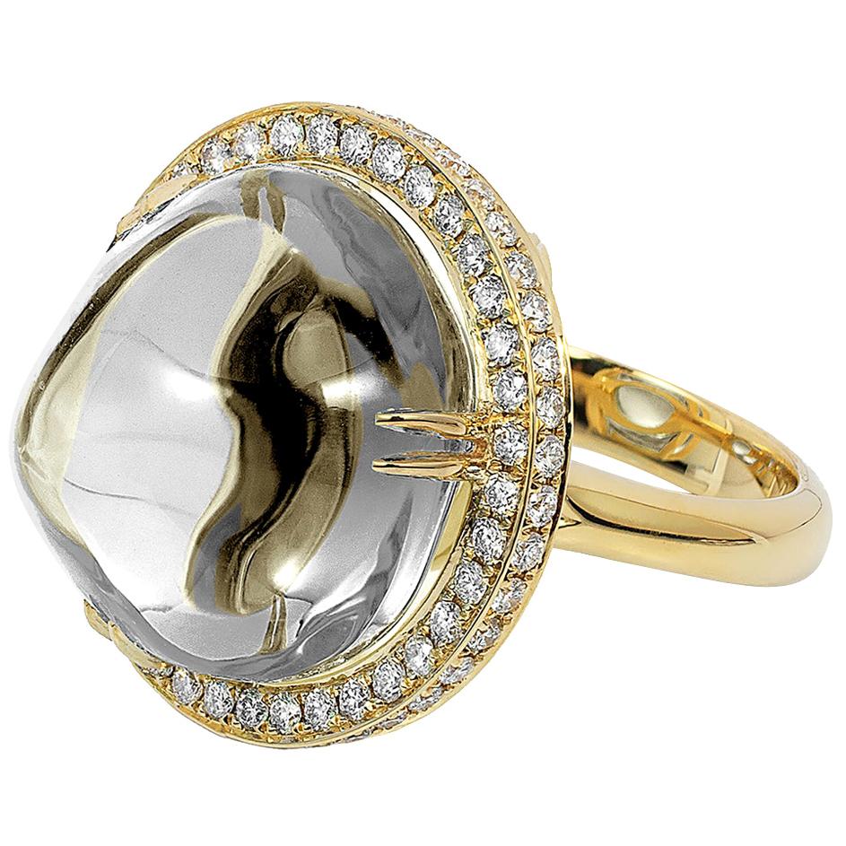 Goshwara Rock Crystal Bubble Gum Ring with Diamonds