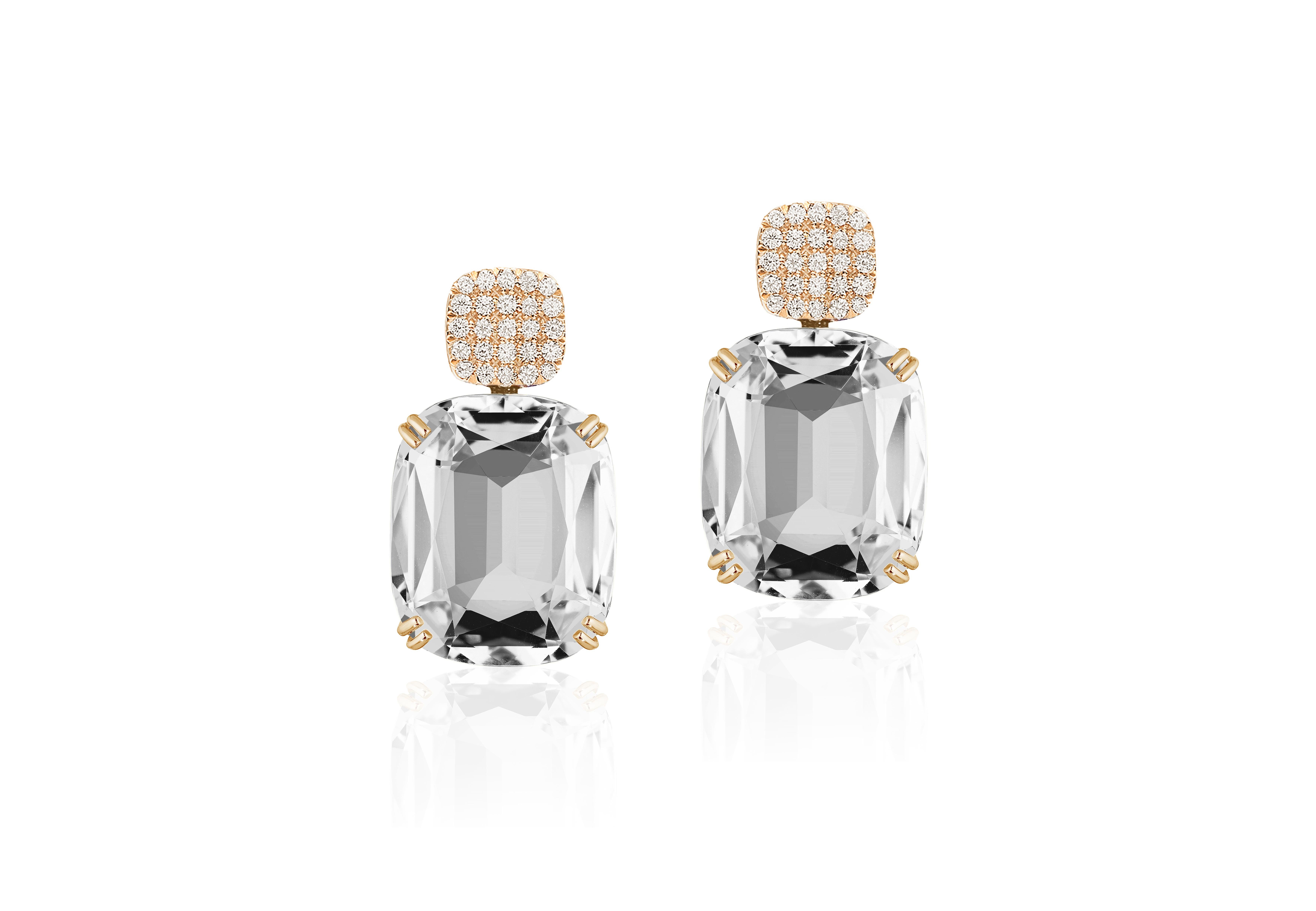 Introducing the stunning rock crystal Cushion & Diamonds Earrings from our popular 'Gossip' Collection. 
The focal point of these earrings is the mesmerizing rock crystal cushion-cut gemstone. The cushion-cut shape adds a touch of vintage charm,