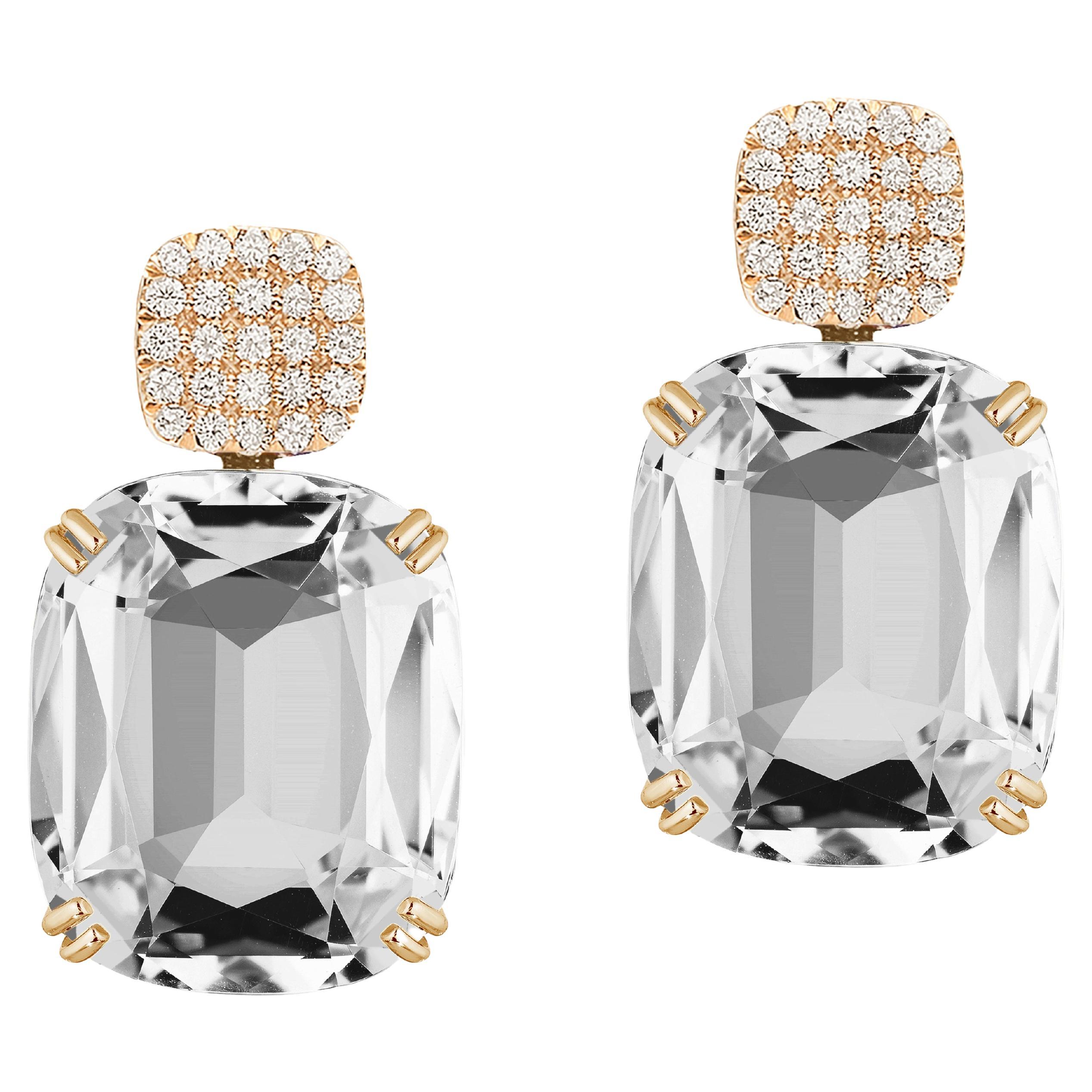 Goshwara Rock Crystal Cushion & Diamonds Earrings For Sale