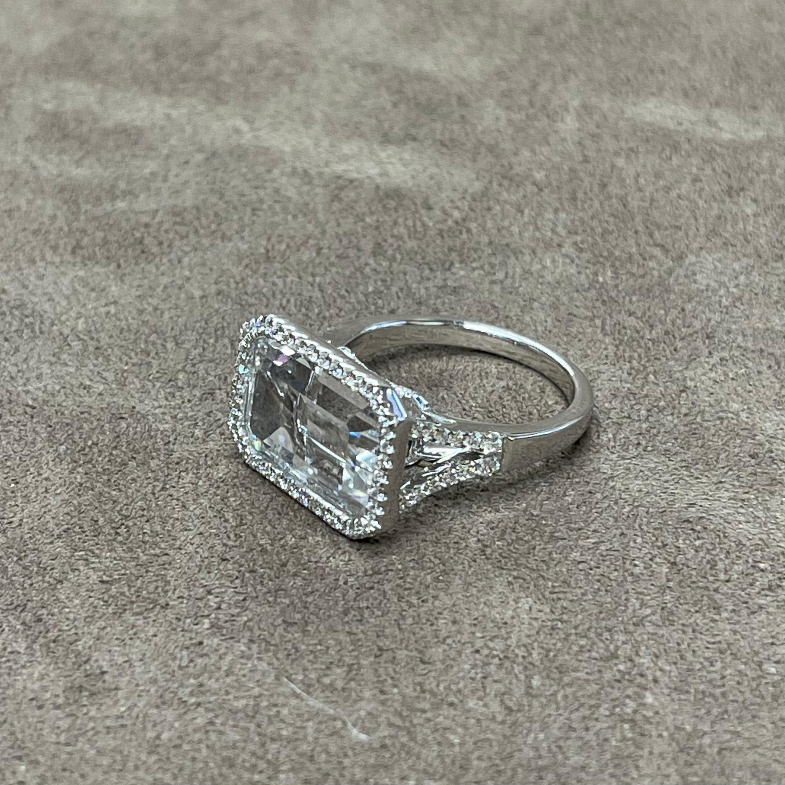 Goshwara Rock Crystal Emerald Cut and Diamond Ring For Sale 4