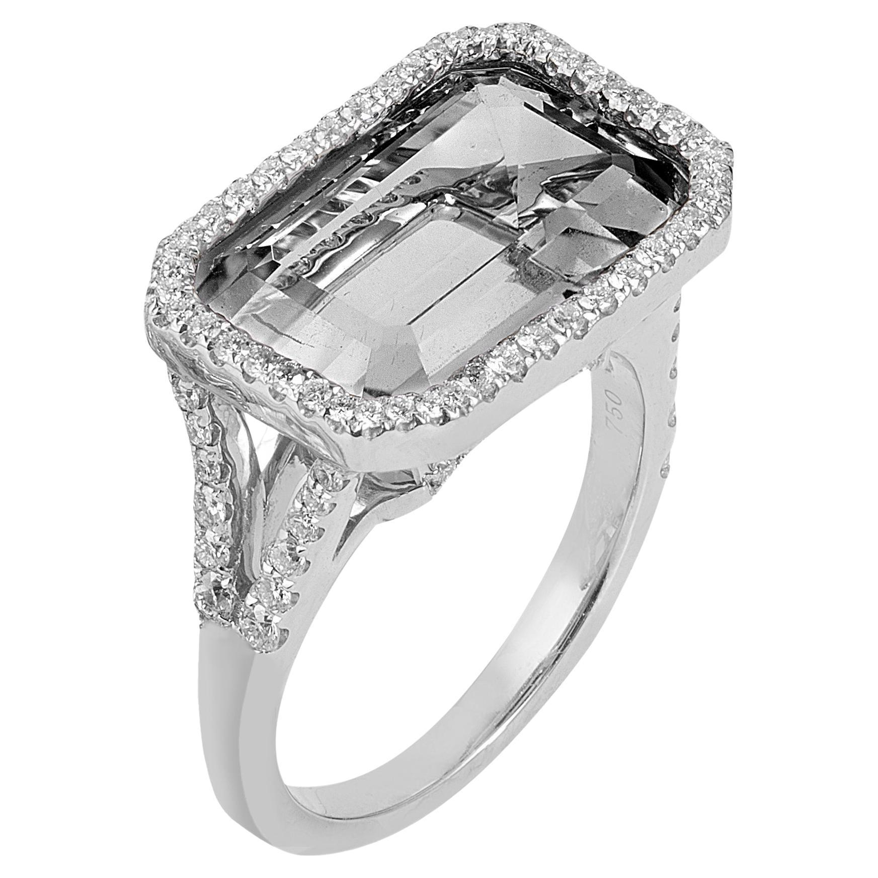 Goshwara Rock Crystal Emerald Cut and Diamond Ring For Sale
