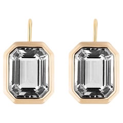 Goshwara Boucles d'oreilles en cristal de roche taillé en émeraude et montées sur fil métallique