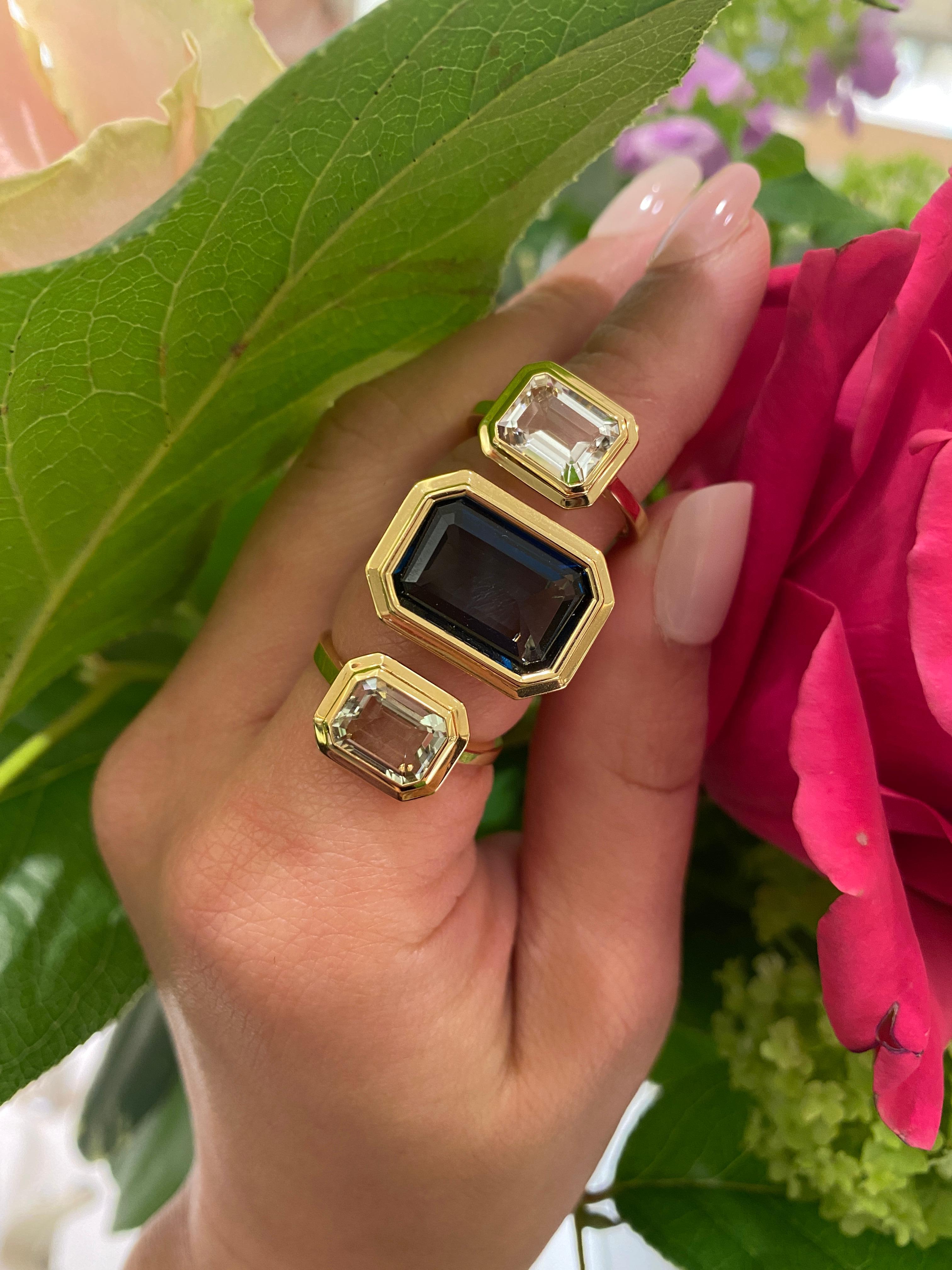 This Rock Crystal Emerald Cut Bezel Set Ring in 18K Yellow Gold is a sleek piece from the 'Manhattan' Collection. It features a stunning emerald-cut Rock Crystal stone set in a 18K yellow gold bezel. This ring embodies modern elegance, offering a