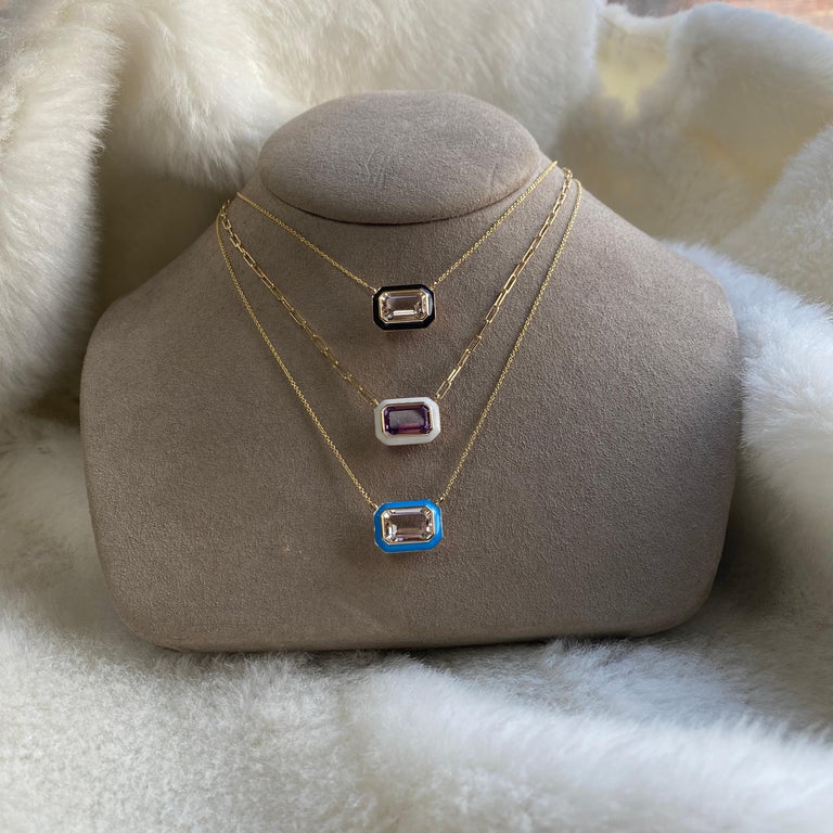 Goshwara The Manhattan Collection East-West Emerald Cut Bezel Pendant in Rose Gold